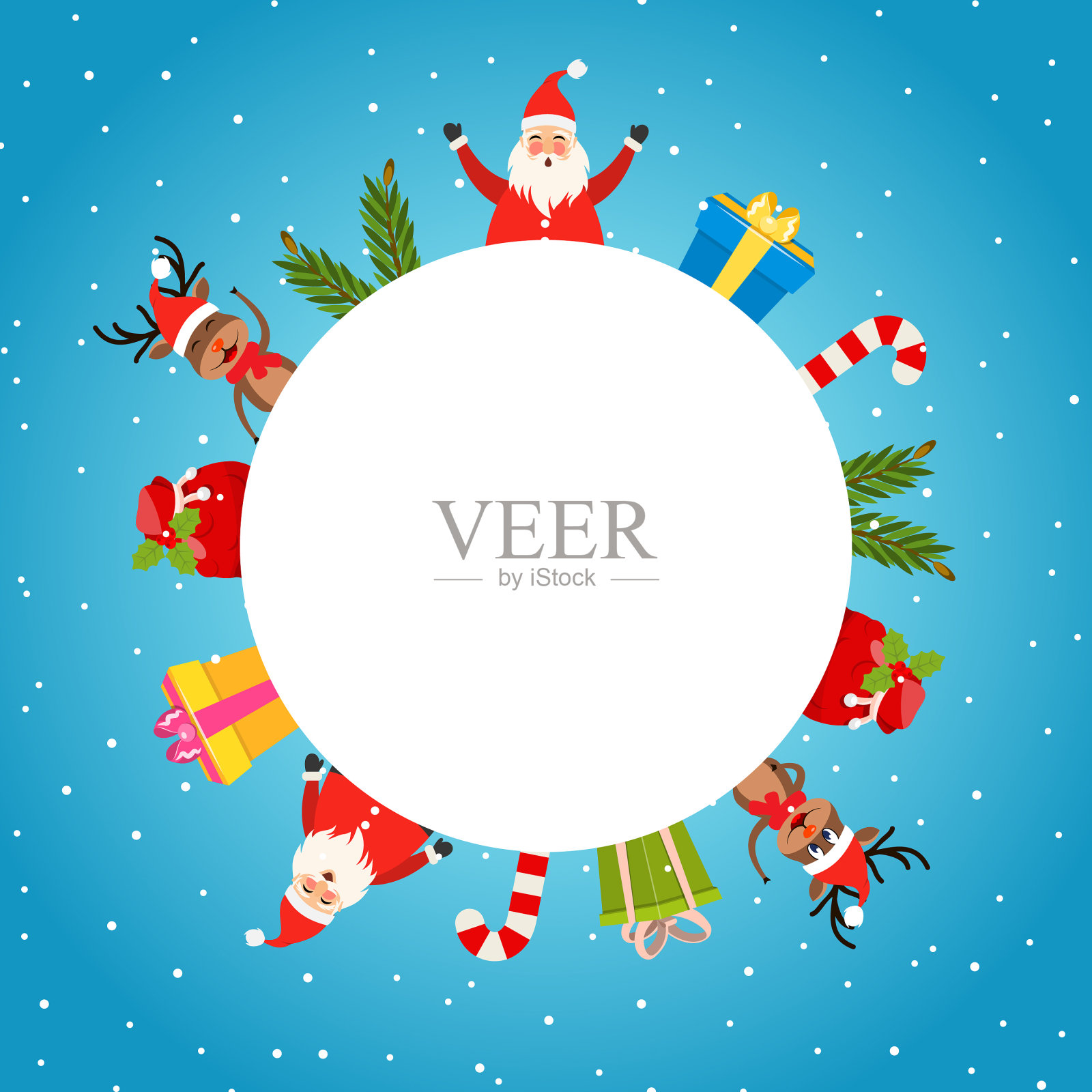 圣诞贺卡与圣诞老人鹿的传统插画图片素材