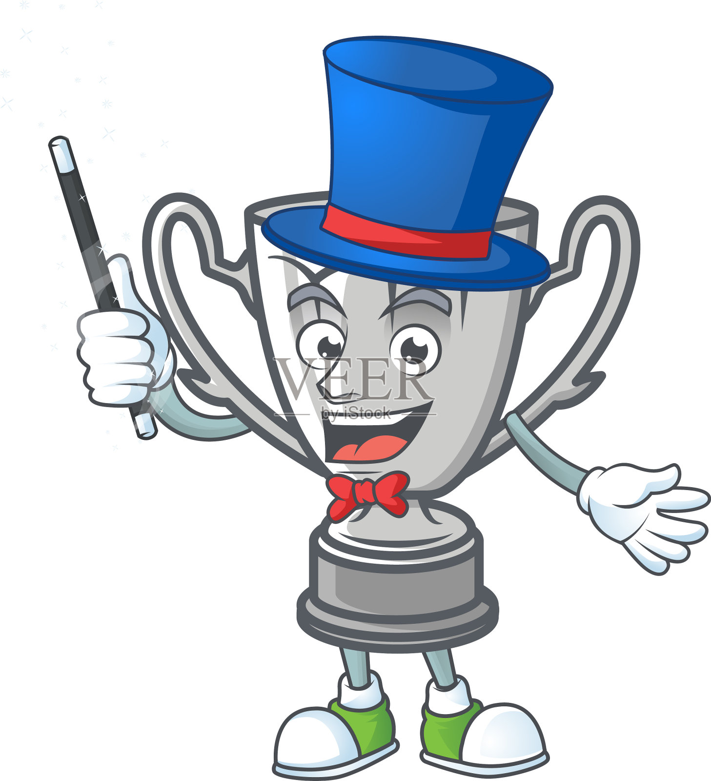 白色背景上的魔术师卡通银质奖杯设计元素图片