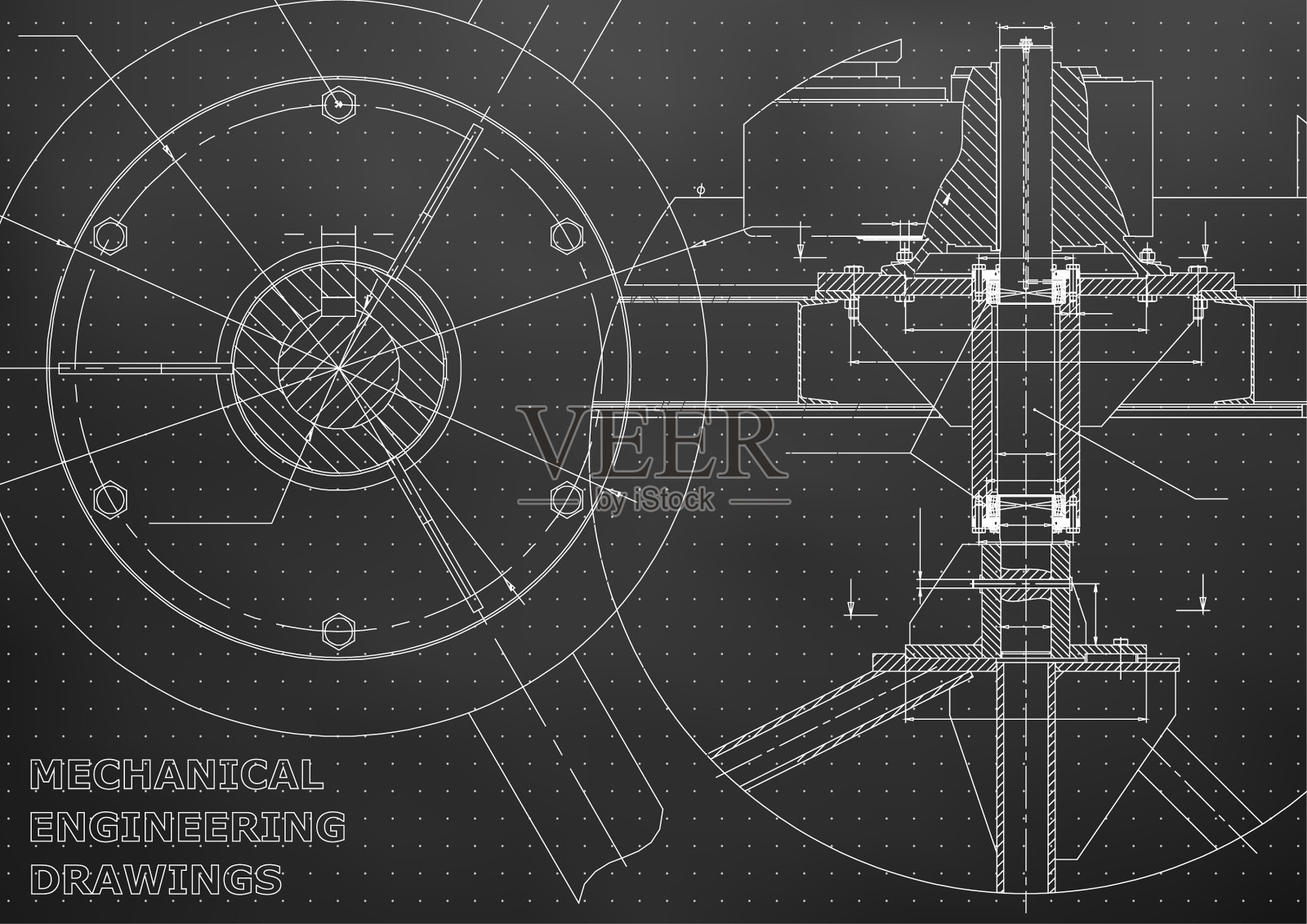 机械工程制图黑色背景插画图片素材