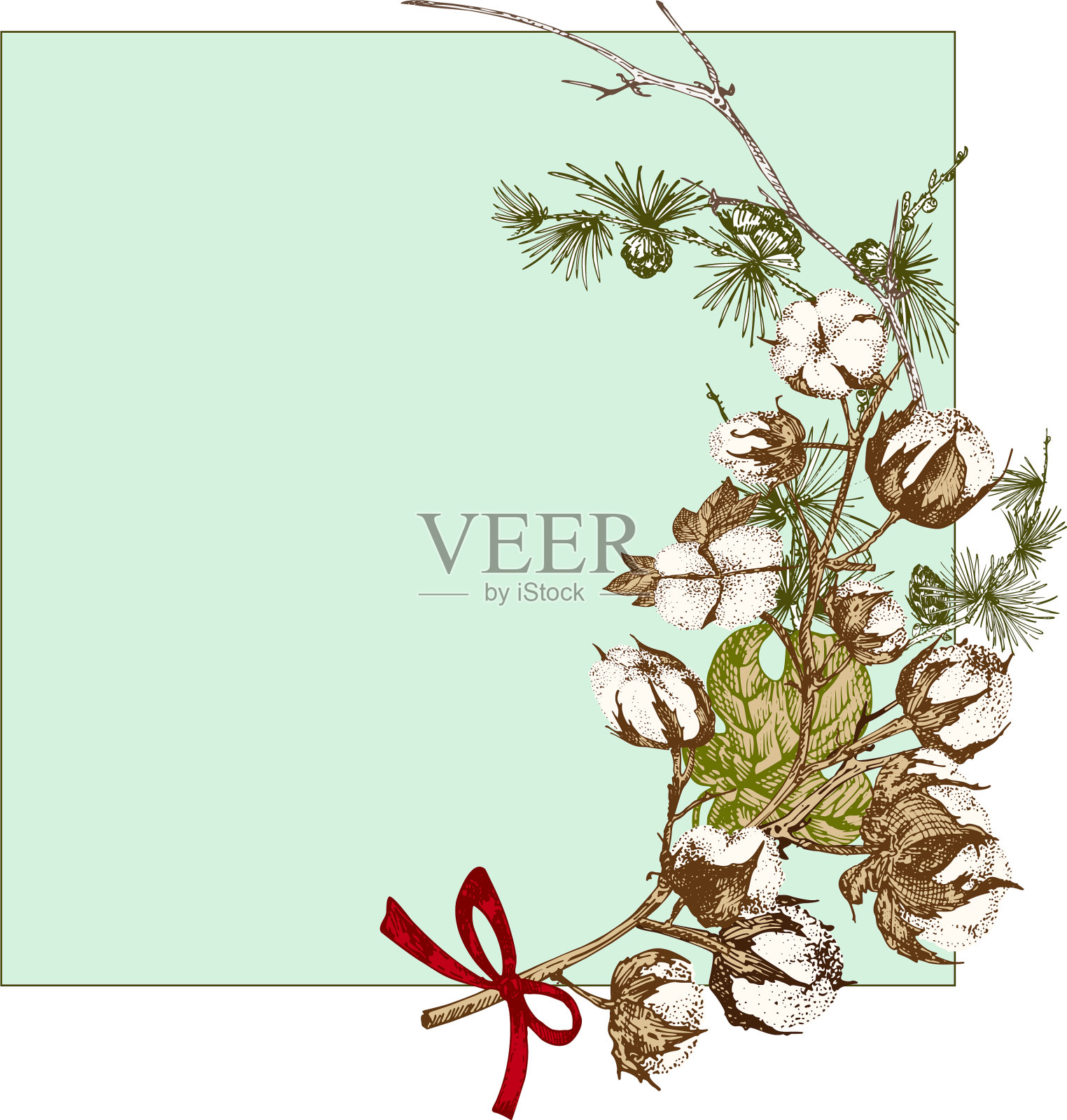 手绘植物素描花环与圣诞节设计元素图片