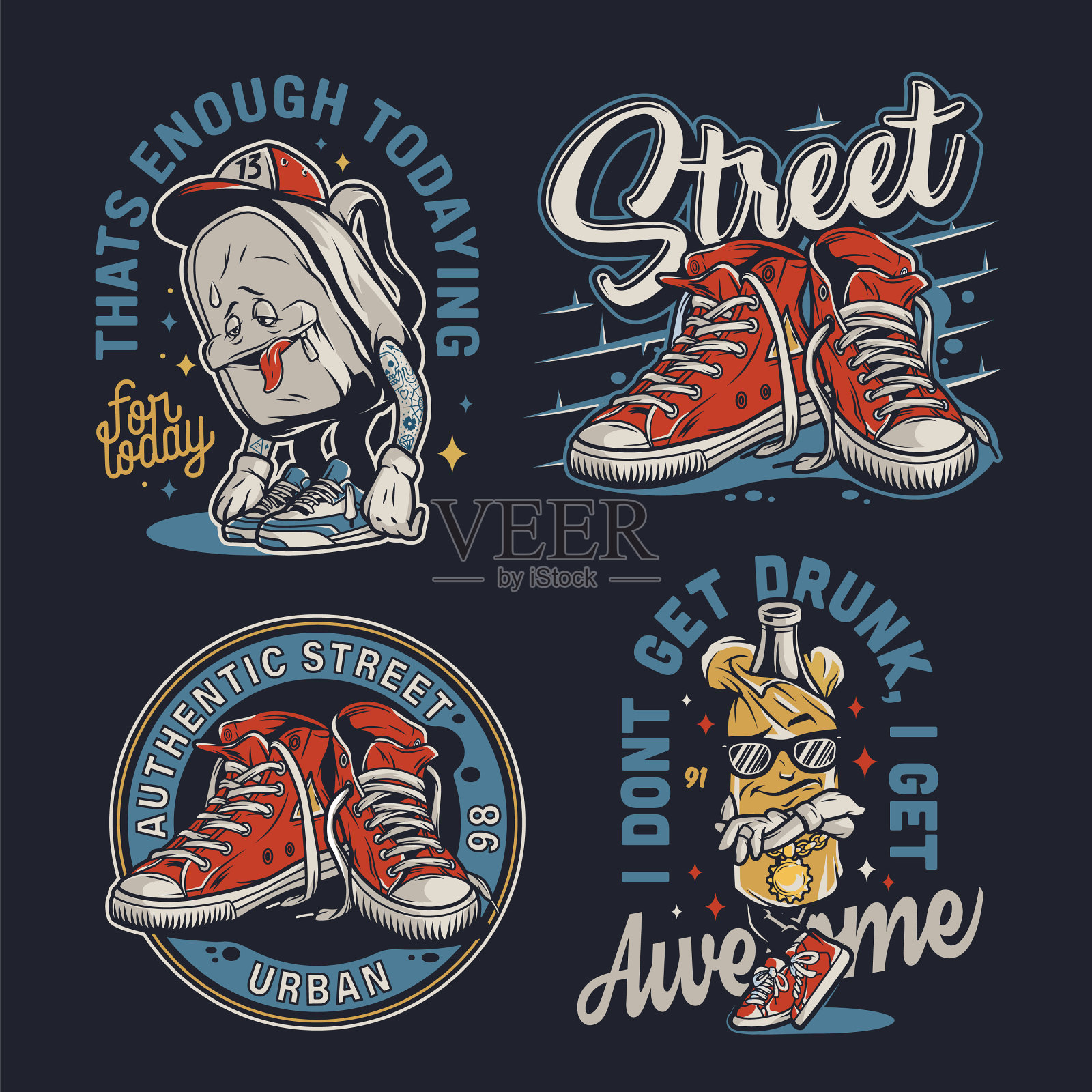 复古学院彩色印花插画图片素材