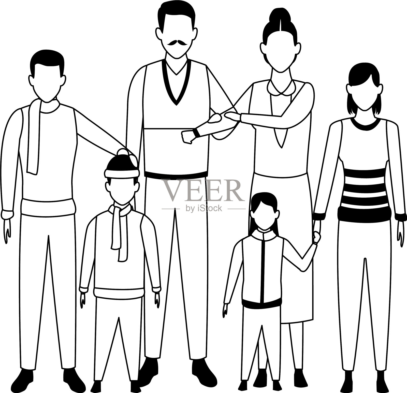 阿凡达爷爷和孩子们的平面设计插画图片素材