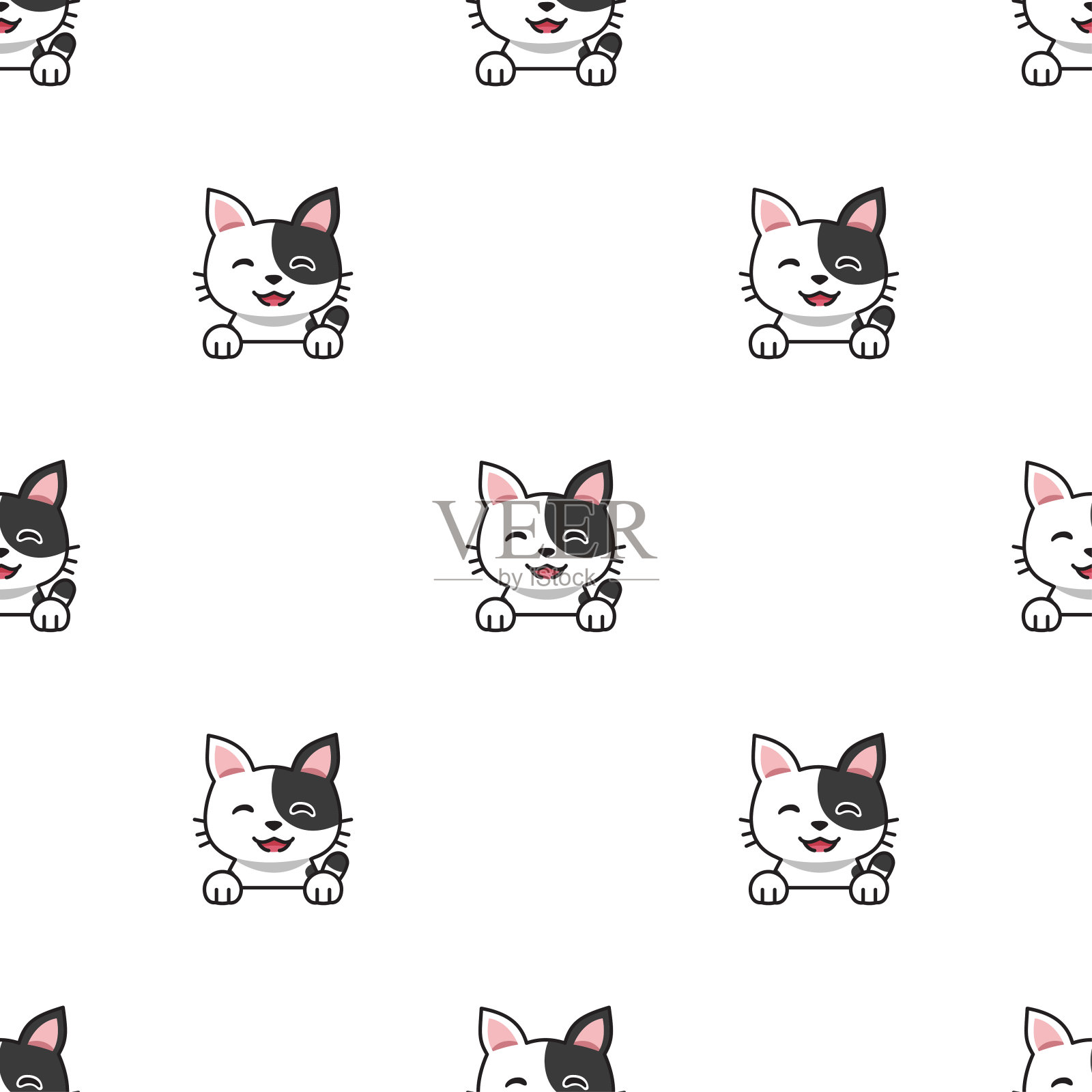 卡通人物猫无缝图案背景插画图片素材