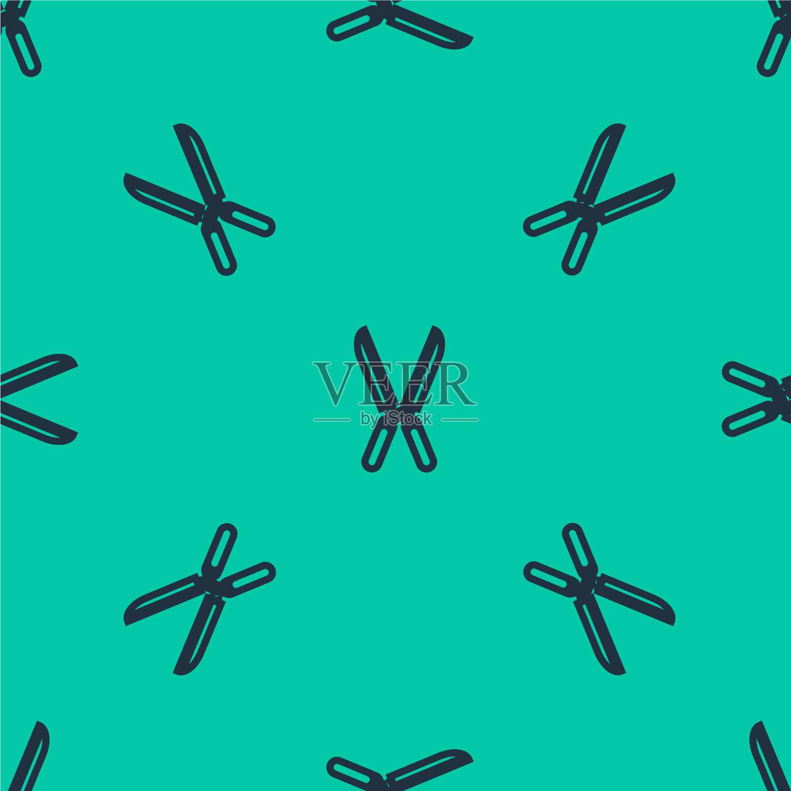 蓝线园艺手工修剪剪刀插画图片素材