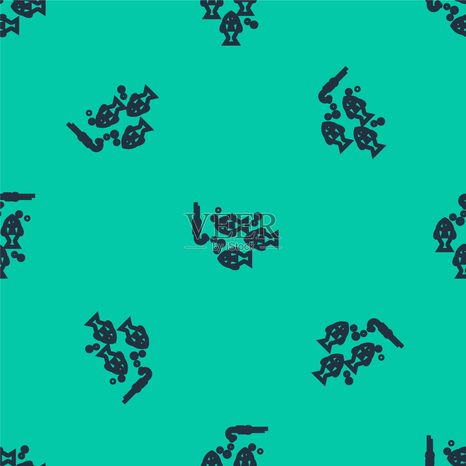 蓝线鱼钩水下与鱼的图标插画图片素材