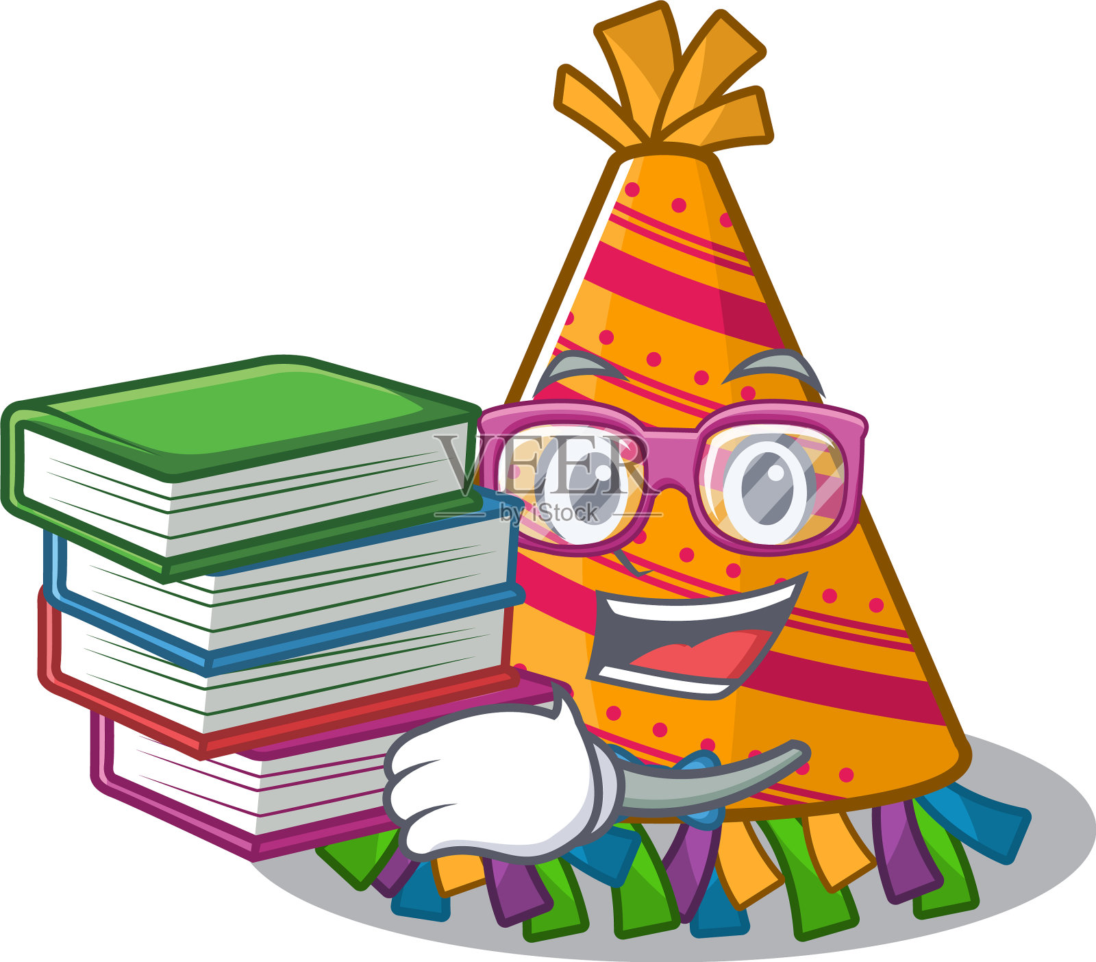 学生与书派对帽在上面的吉祥物设计元素图片