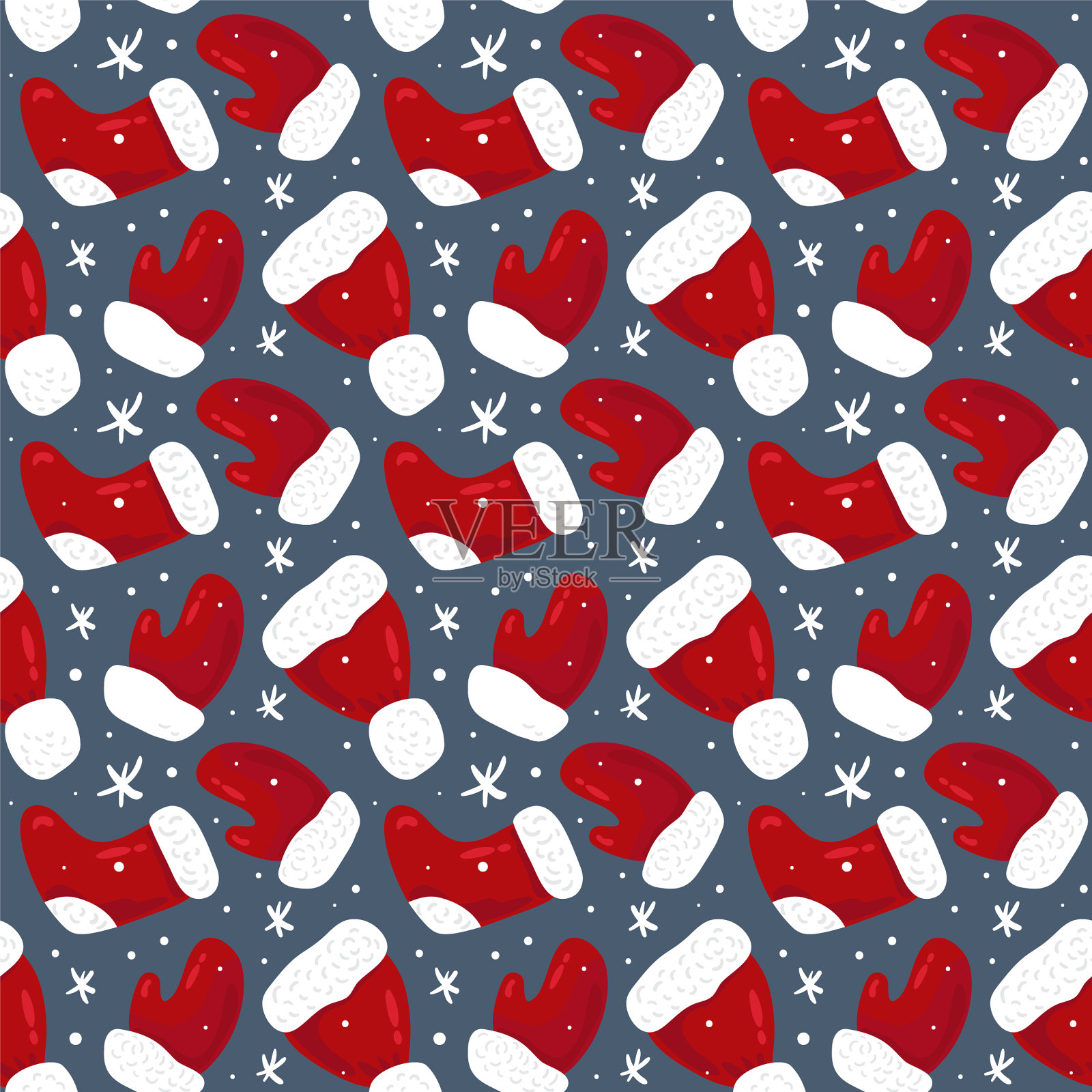 圣诞节无缝图案与手套、帽子和插画图片素材