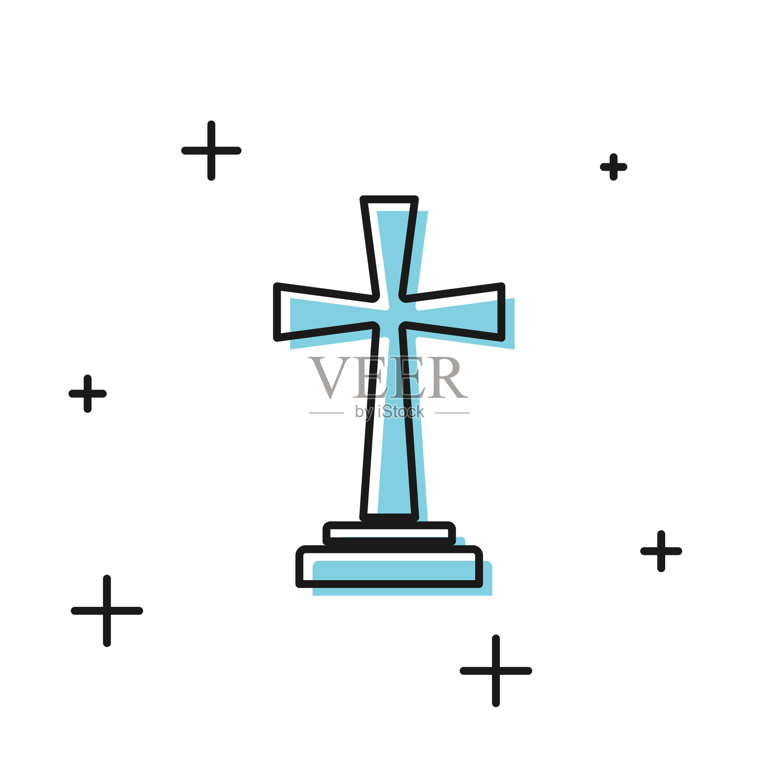 黑色墓碑与十字图标孤立在白色插画图片素材