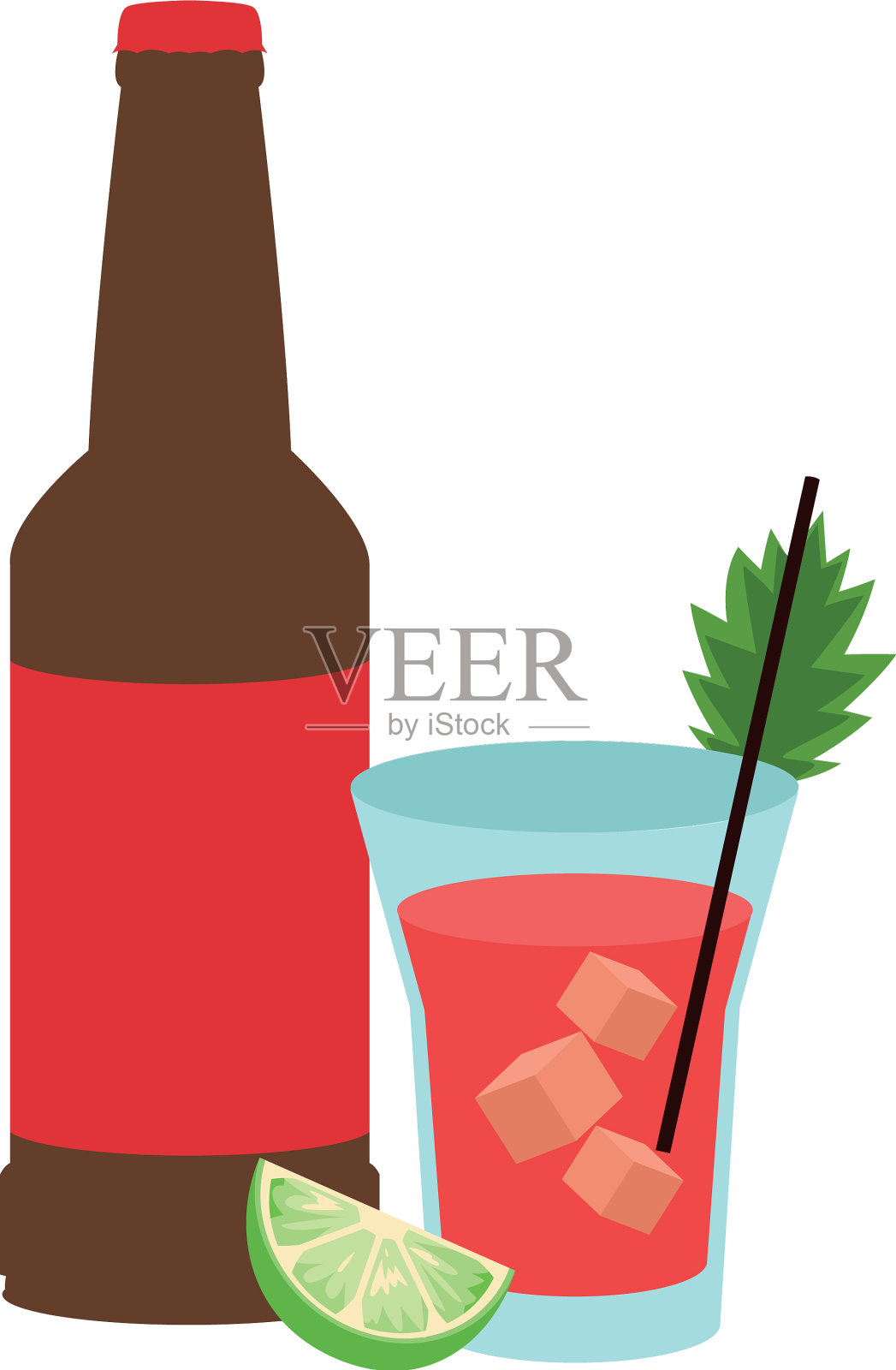 啤酒瓶和酒丸平面设计插画图片素材