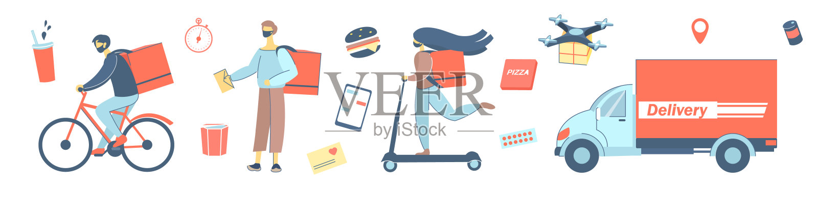 隔离期间的运送蒙面信使插画图片素材