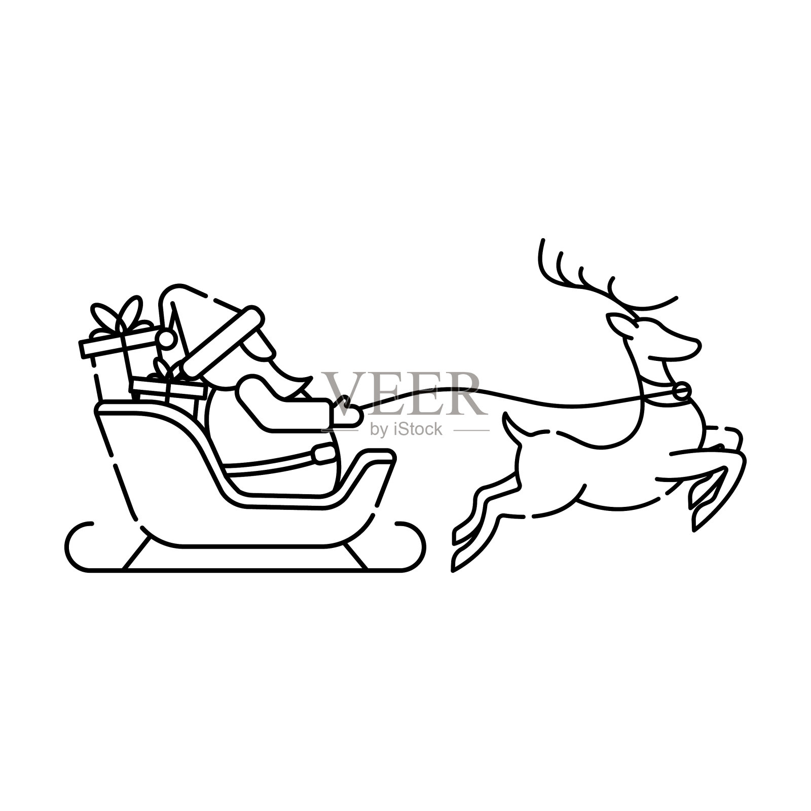 圣诞老人的雪橇上有鹿的轮廓设计元素图片