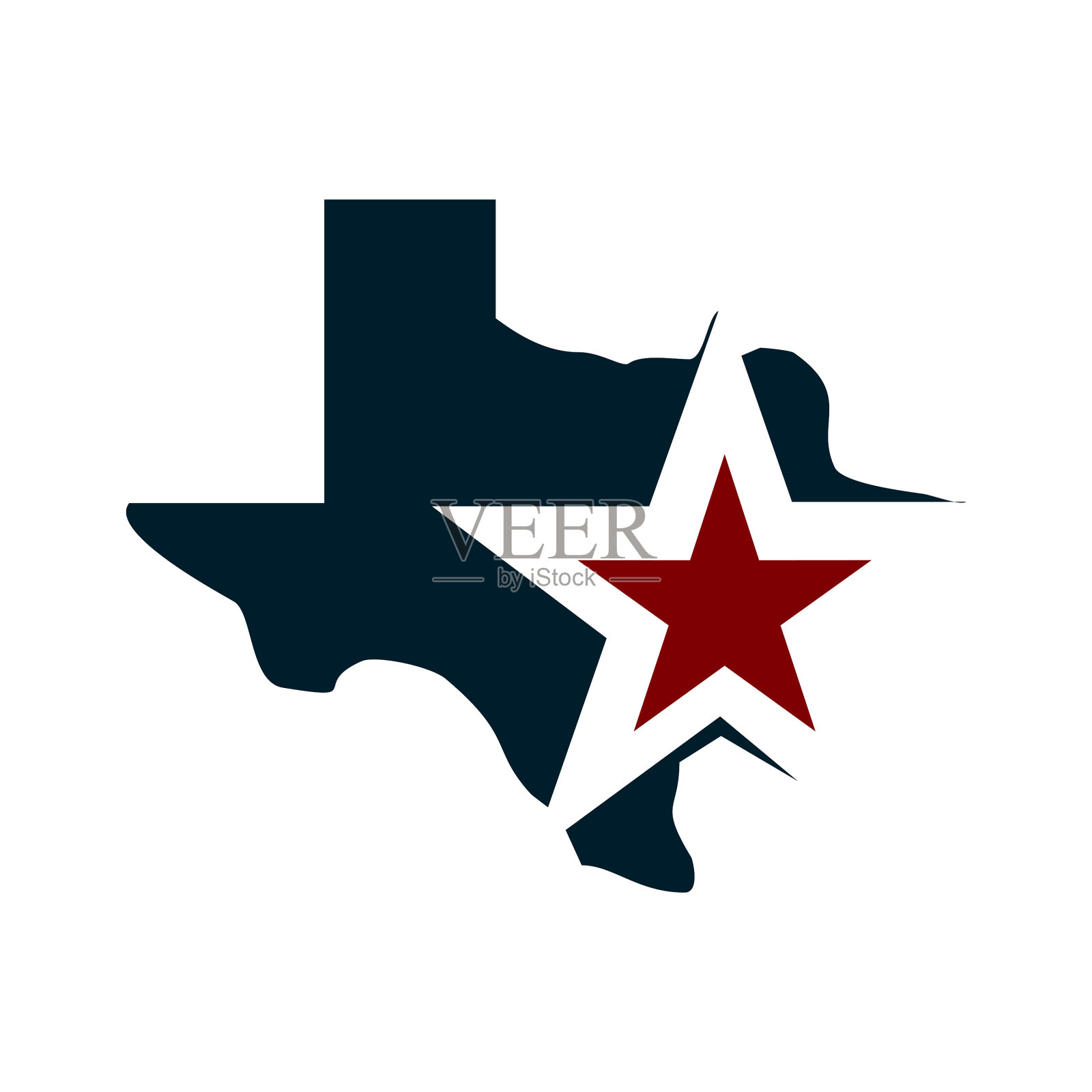 德州地图，蓝色的星星和红色的旗帜颜色插画图片素材
