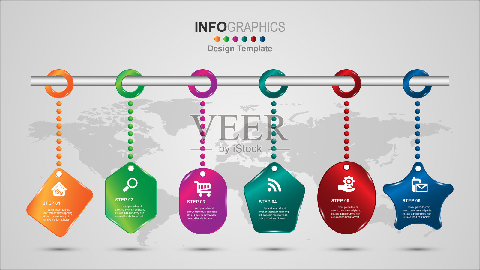业务流程时间轴信息图6个步骤插画图片素材