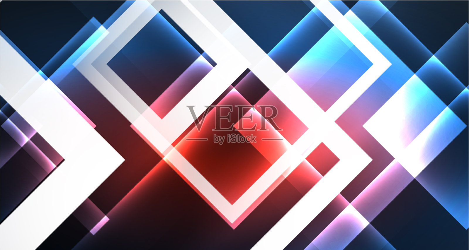 霓虹发光的科技方形矩形线蓝色插画图片素材