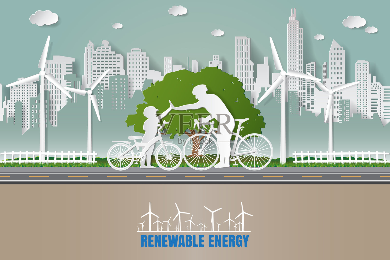 绿色可再生能源生态技术动力插画图片素材