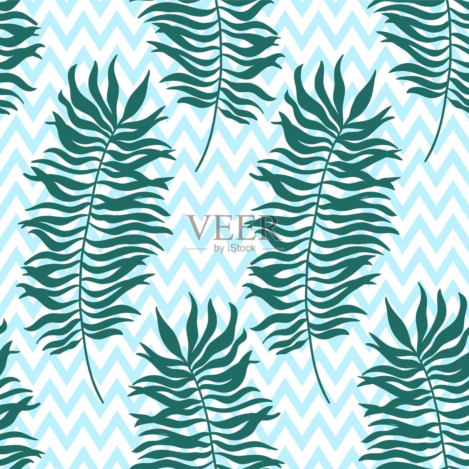 无缝模式与热带棕榈叶插画图片素材