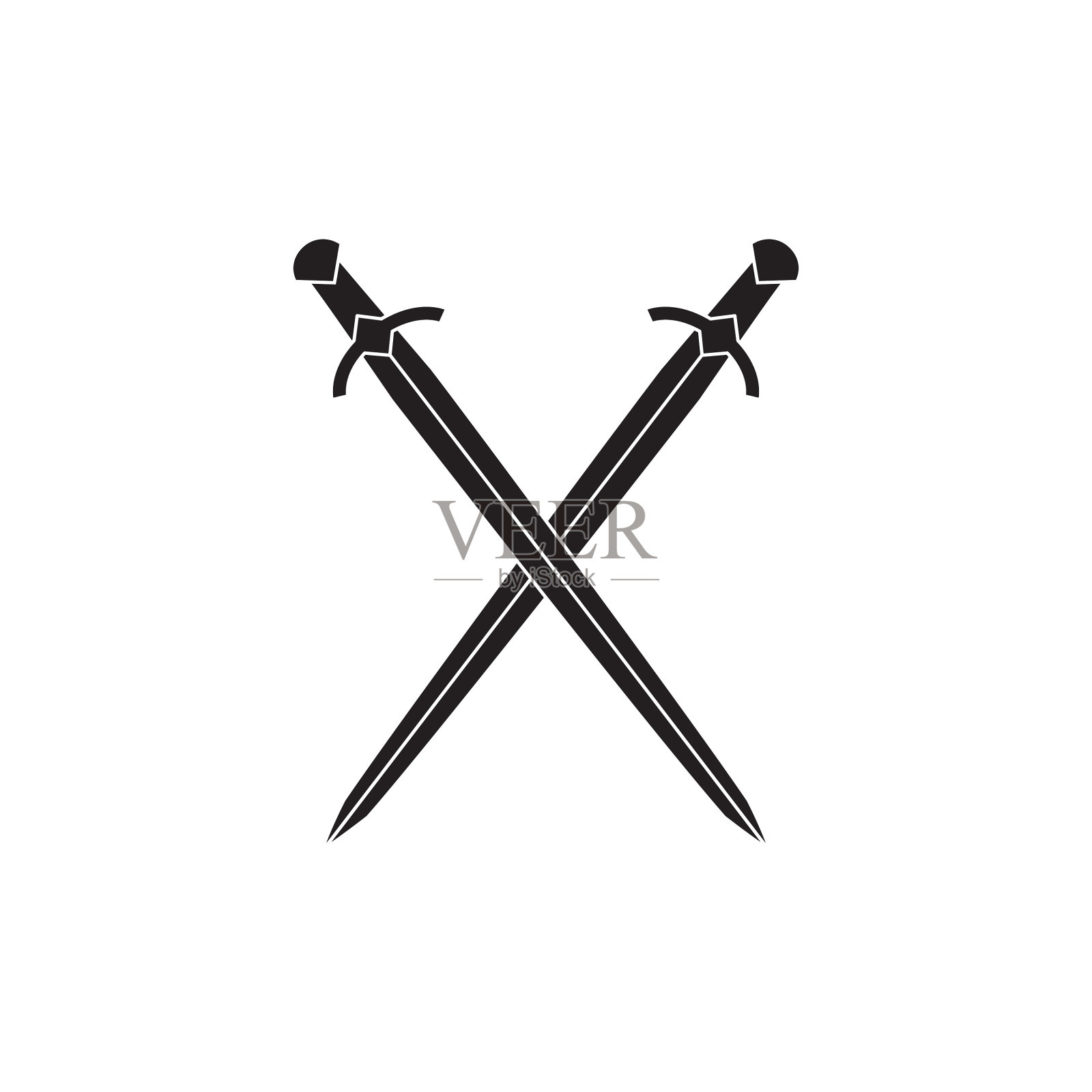双刃交叉军刀或骑士剑设计元素图片