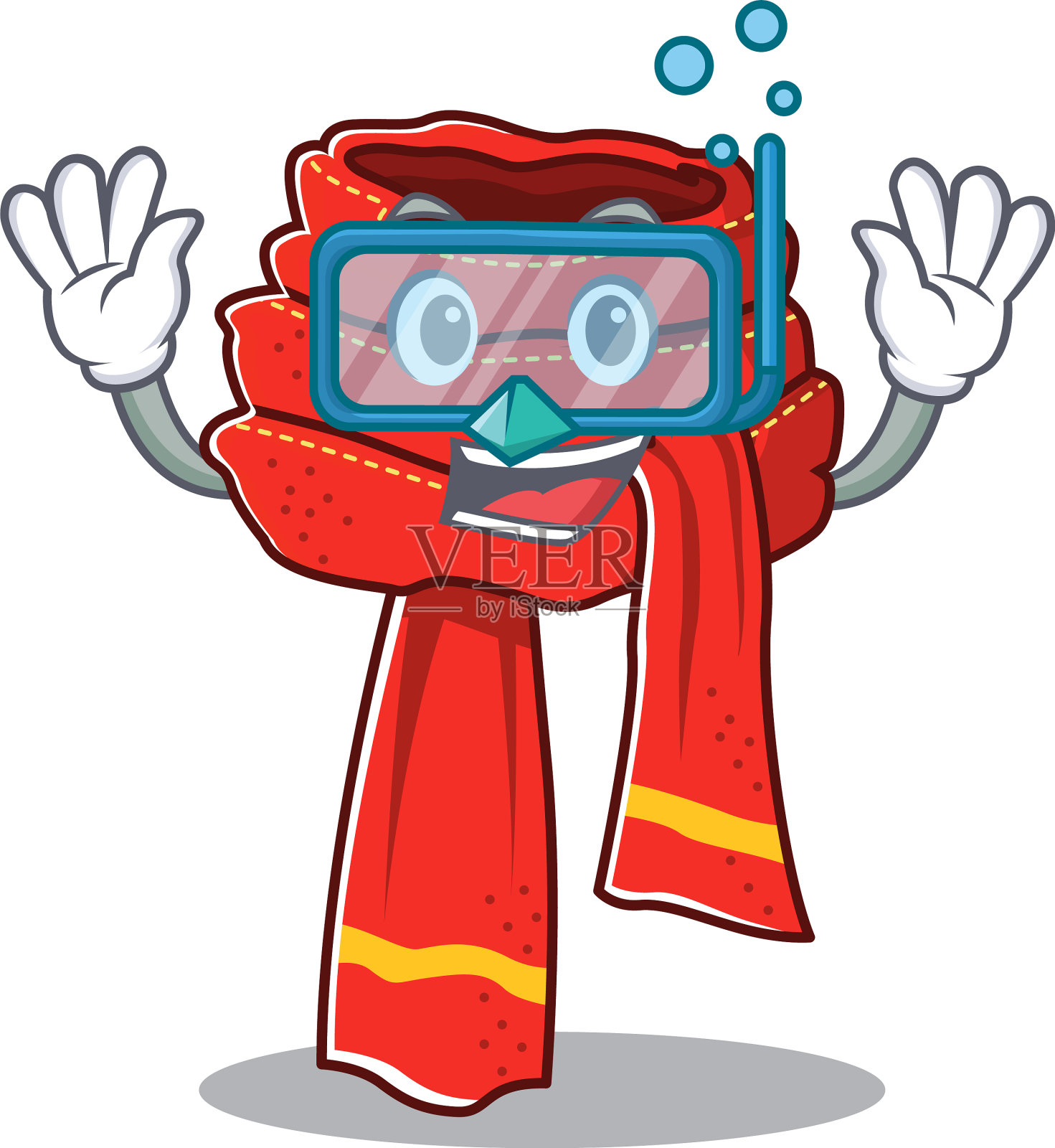 潜水围巾吉祥物孤立在卡通设计元素图片