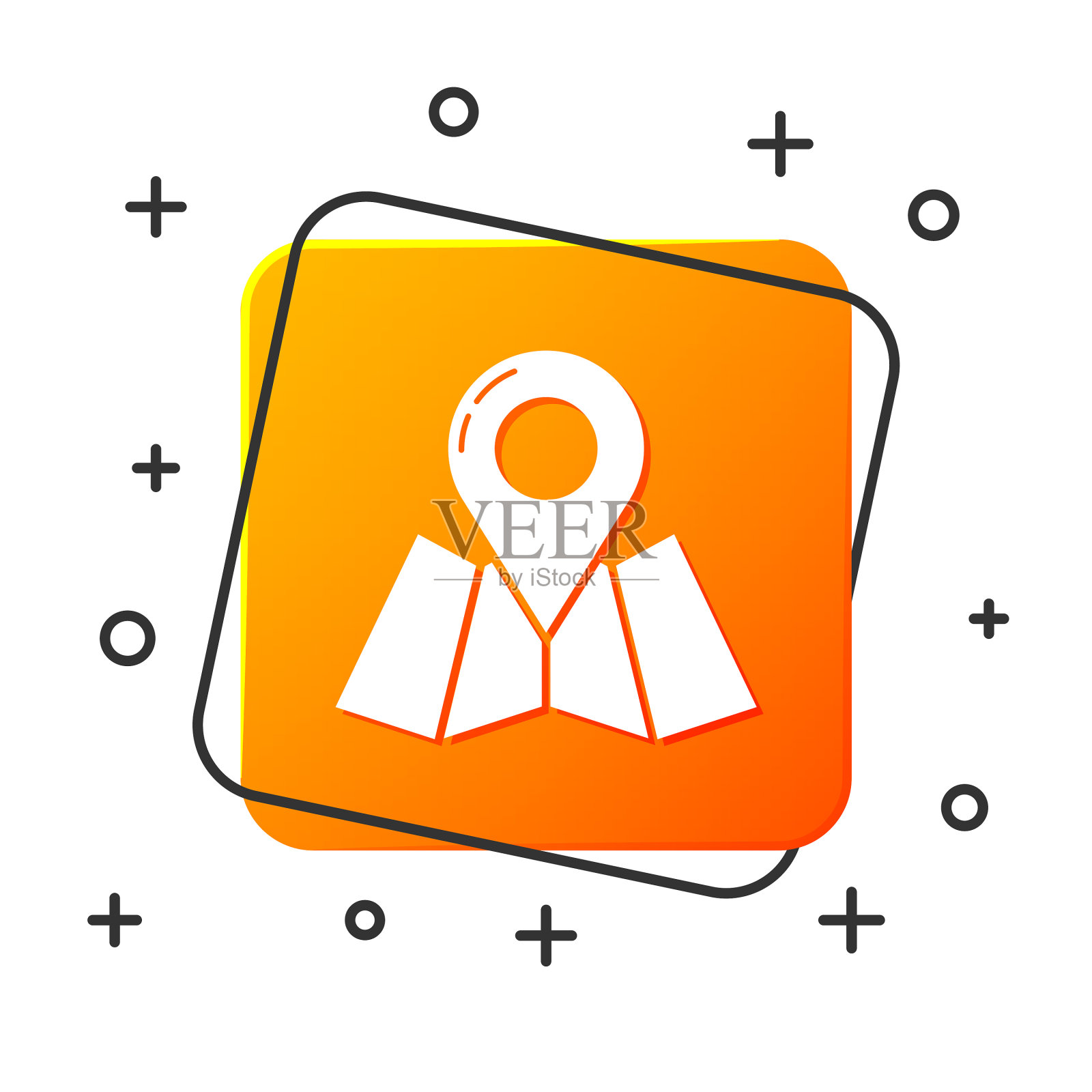 白色折叠地图与位置标记图标图标素材