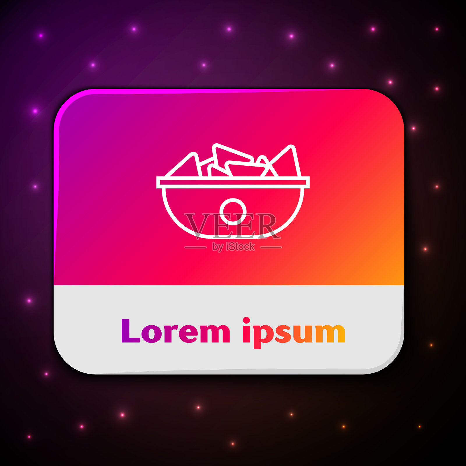 白线玉米片在盘子图标孤立在黑色插画图片素材