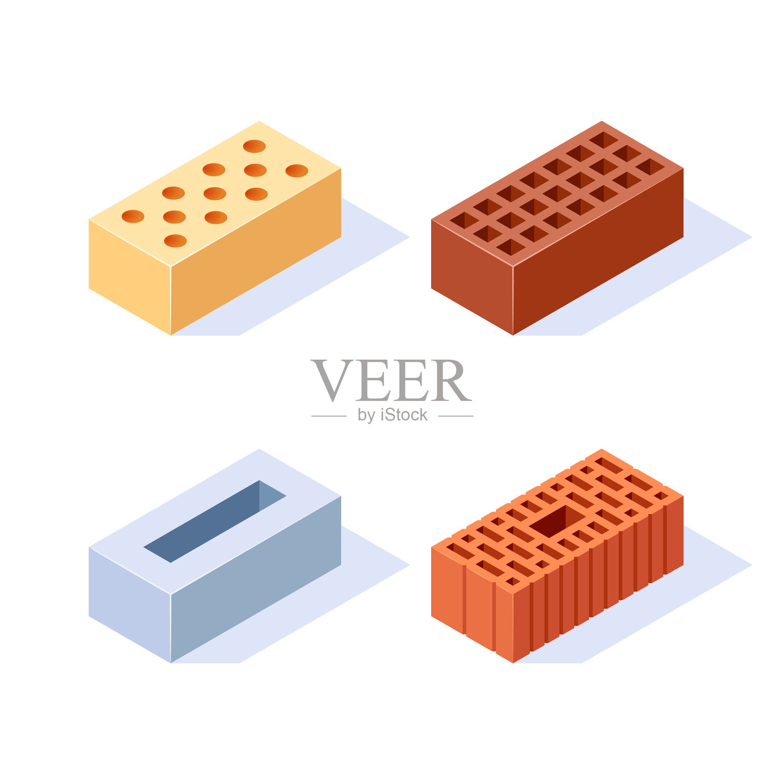 砖等距图标在平面风格插画图片素材