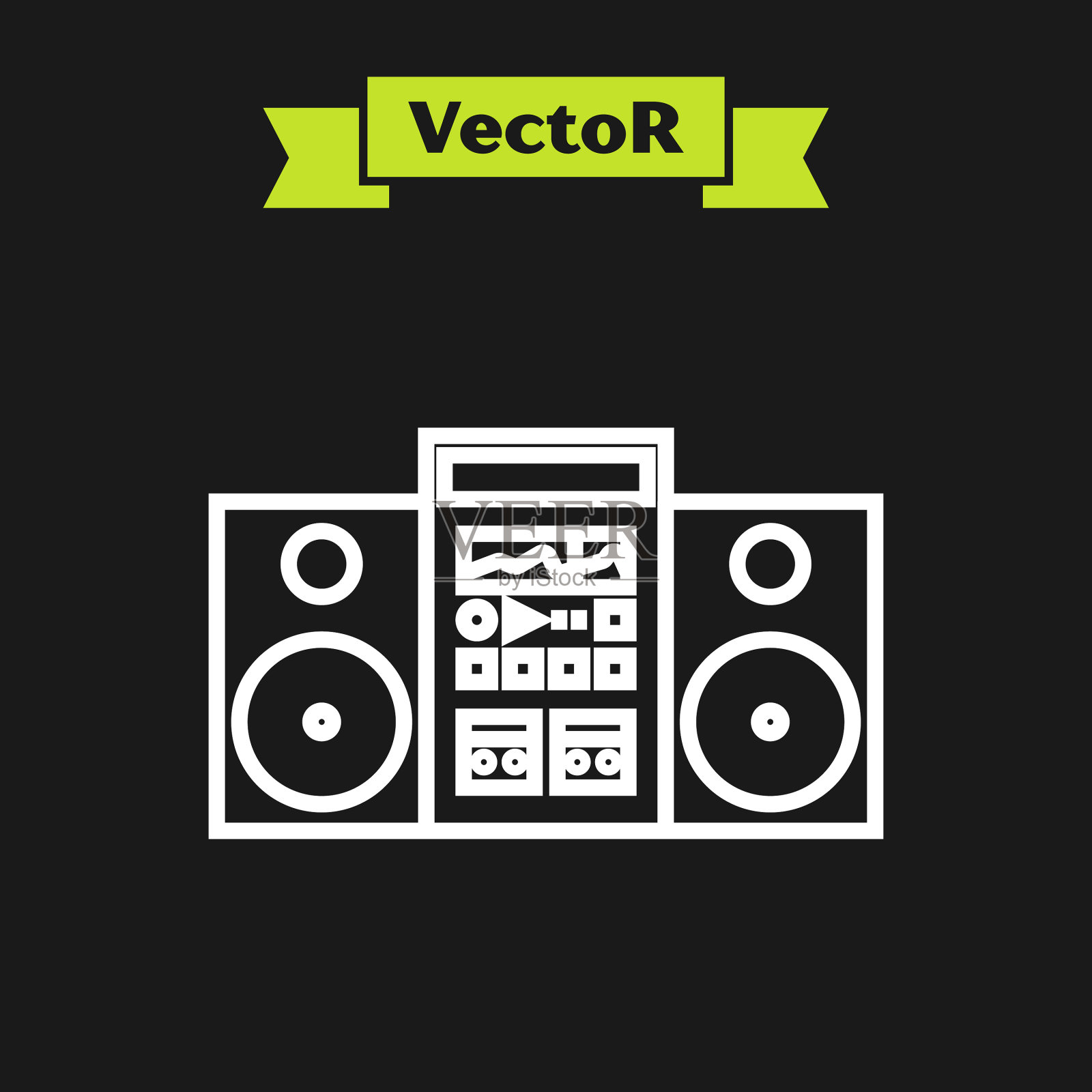 白色线家庭立体声与两个扬声器的图标插画图片素材