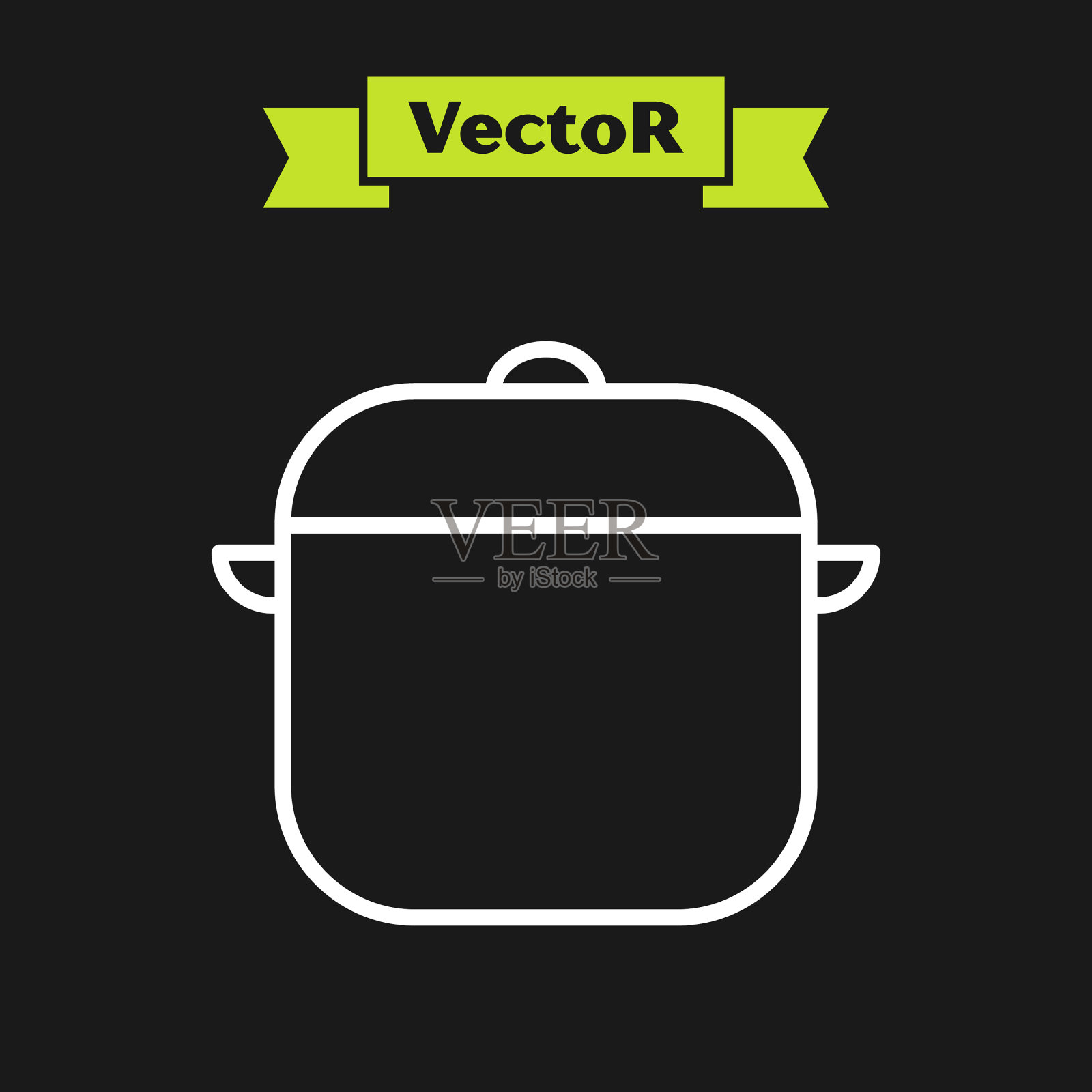 白色线烹饪锅图标孤立在黑色插画图片素材