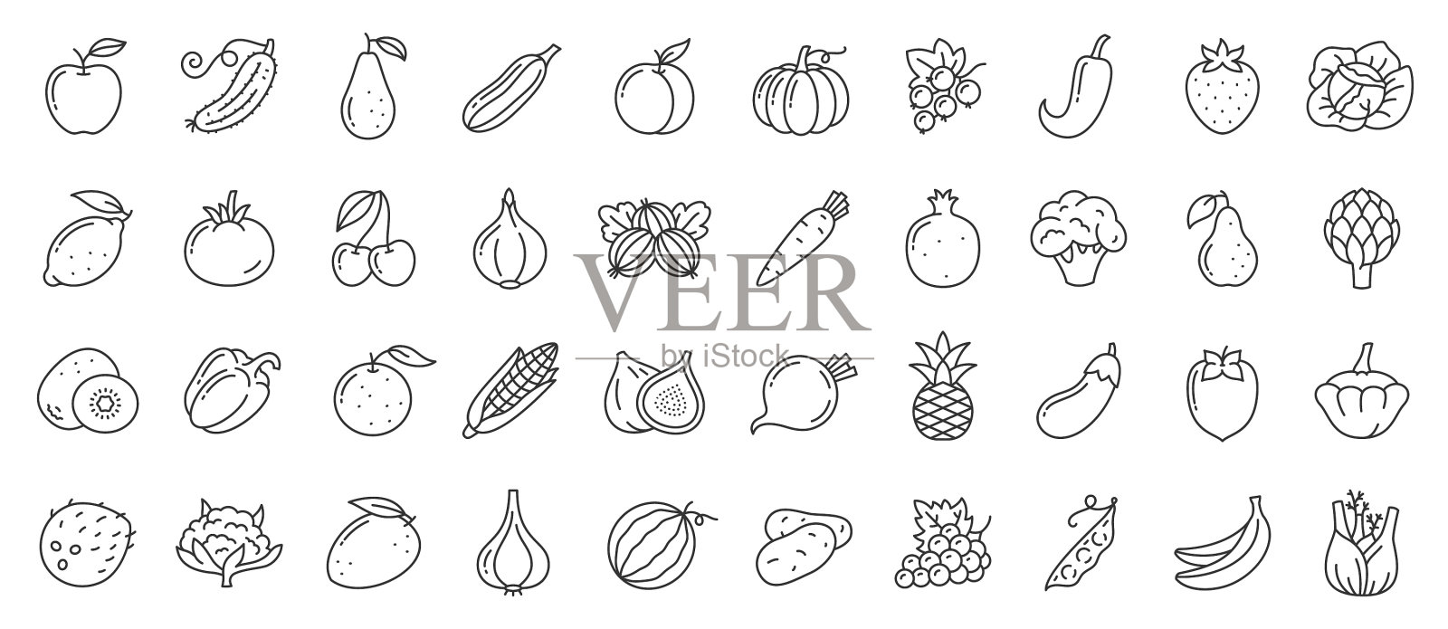 水果浆果蔬菜食品线图标设置插画图片素材
