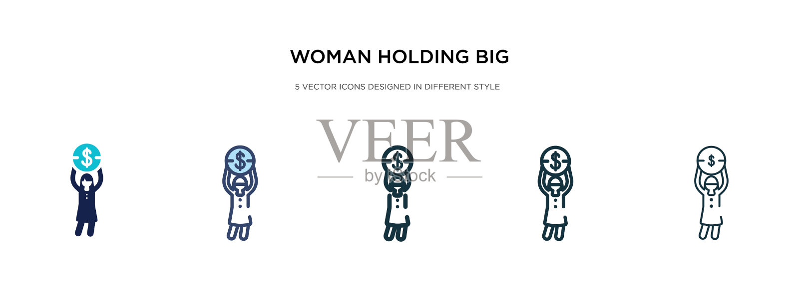 女人拿着不同风格的大硬币图标图标素材