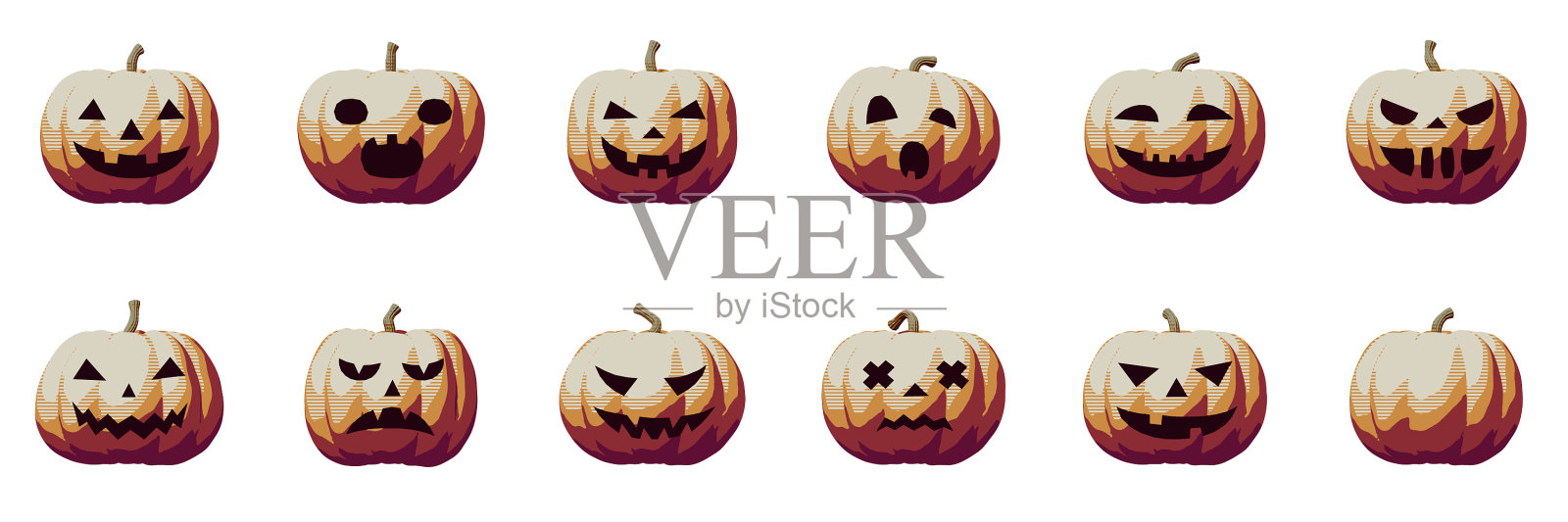 南瓜脸抽象复古图标万圣节插画图片素材