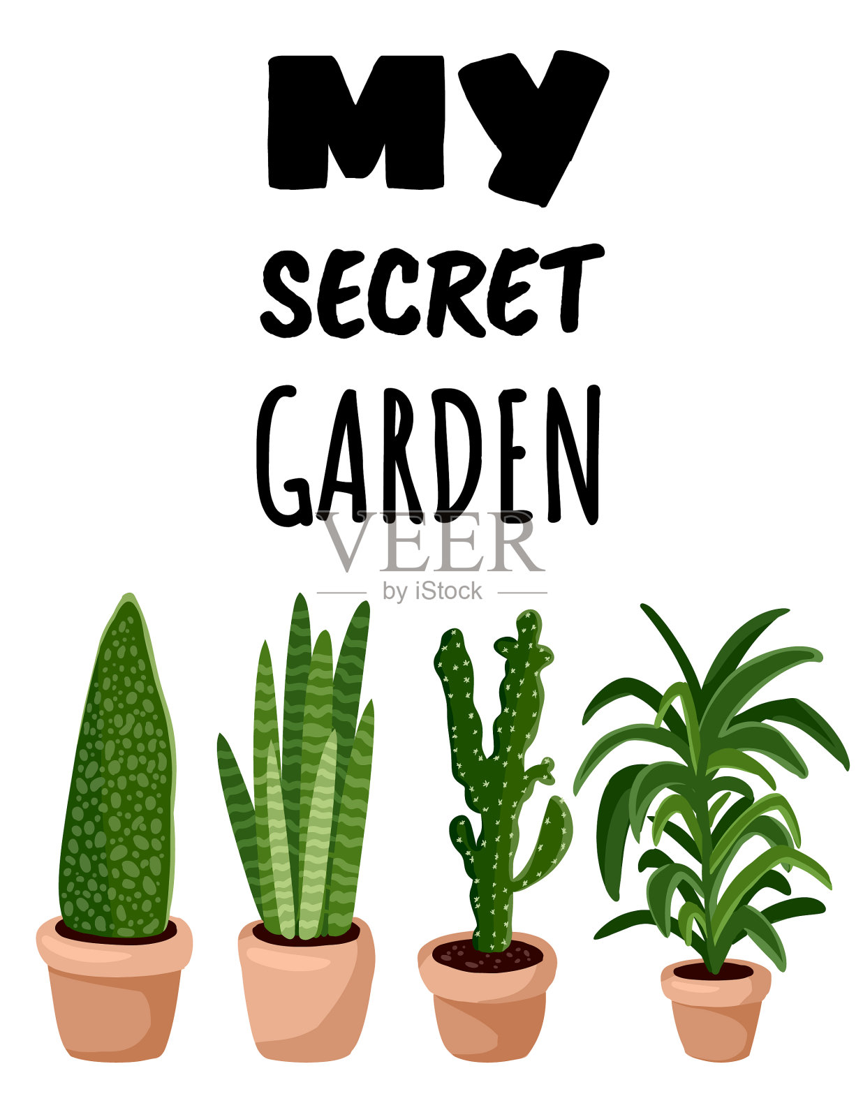 我的秘密花园横幅盆栽肉质植物插画图片素材