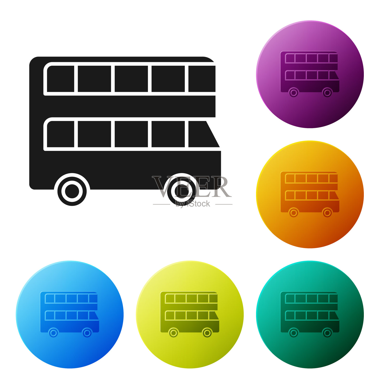 黑色双层巴士图标隔离在白色上图标素材