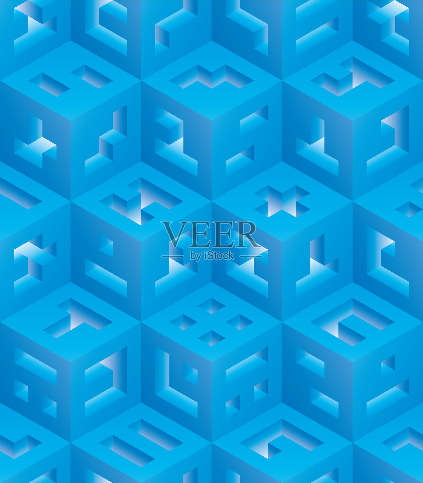 蓝色立方体等距无缝模式插画图片素材