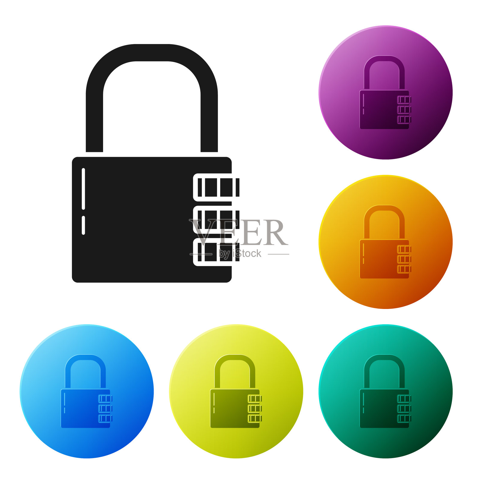 黑色安全密码锁图标隔离在白色上图标素材