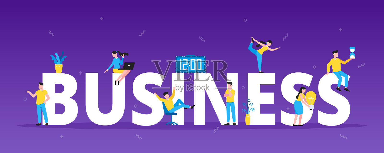 大字上写着“商业”，小字上写着“人”插画图片素材