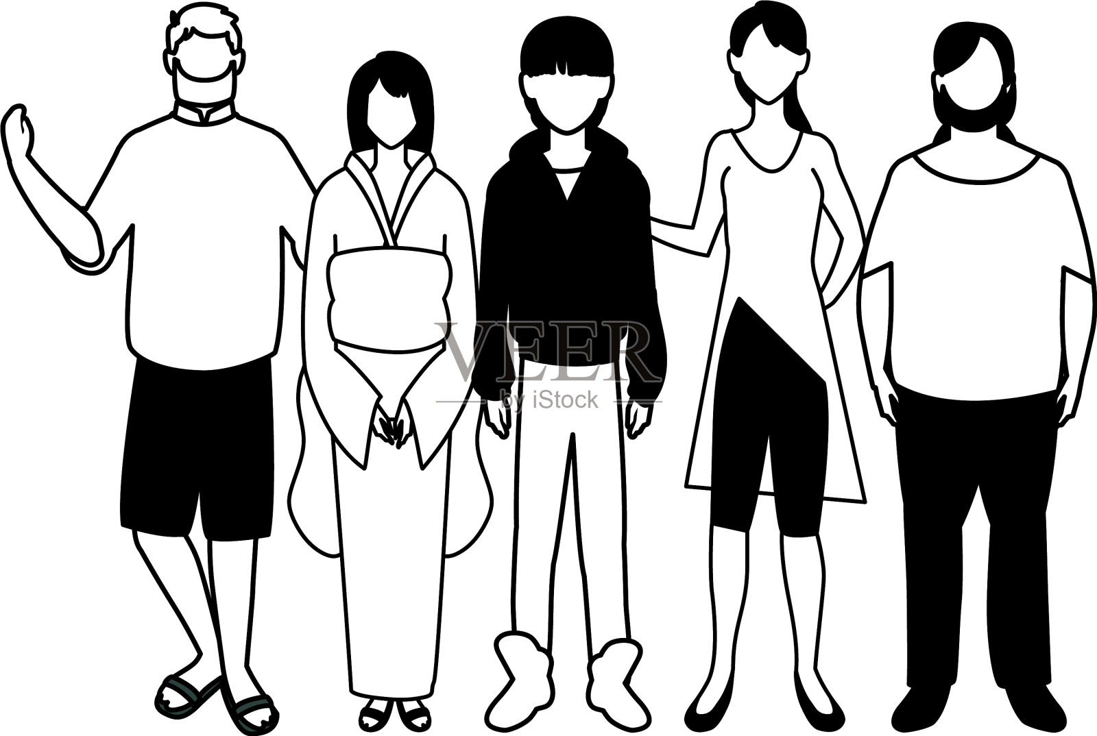 群人没有脸和不同的姿势设计元素图片