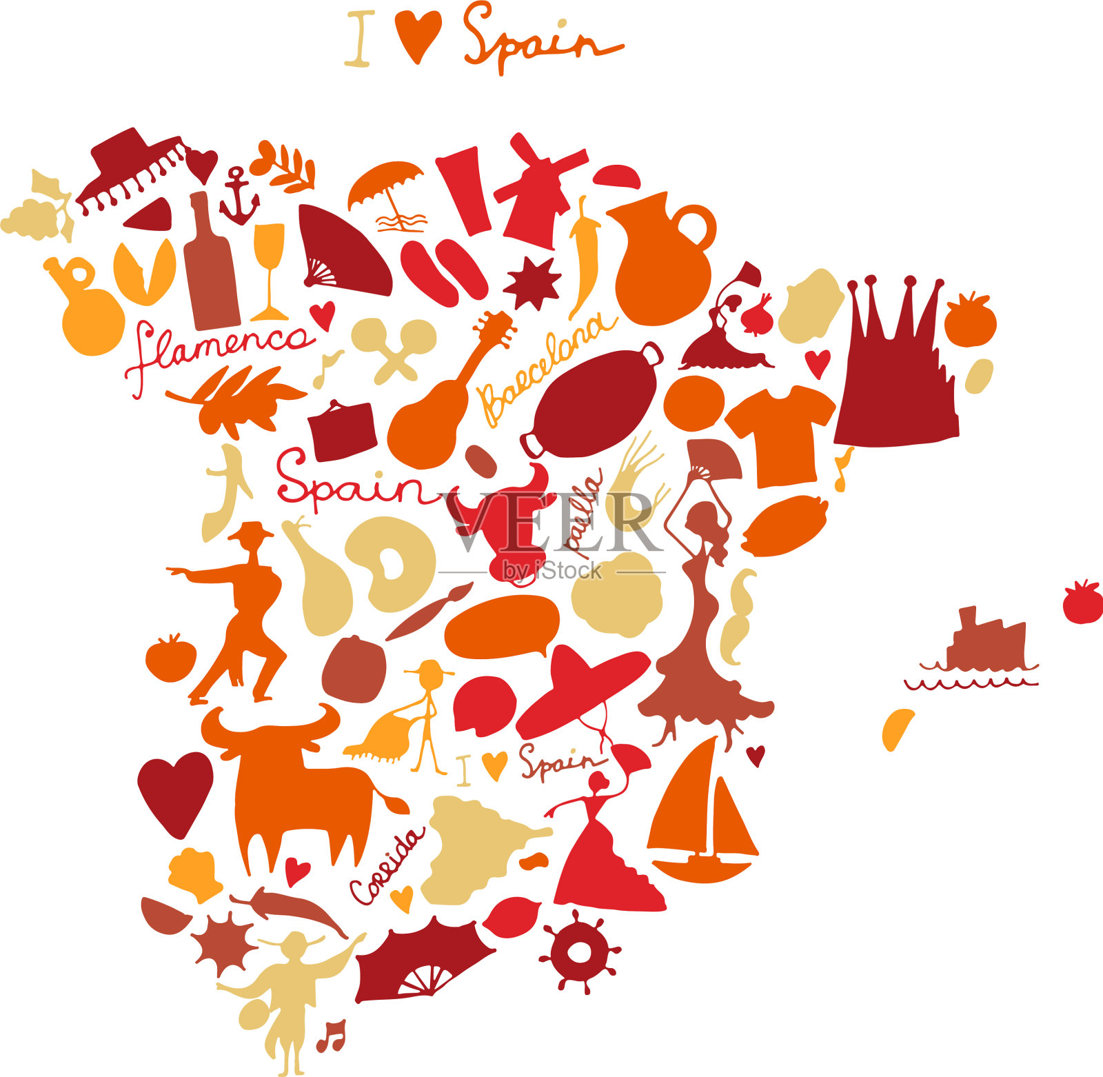 西班牙地图由设计元素草图设计而成插画图片素材