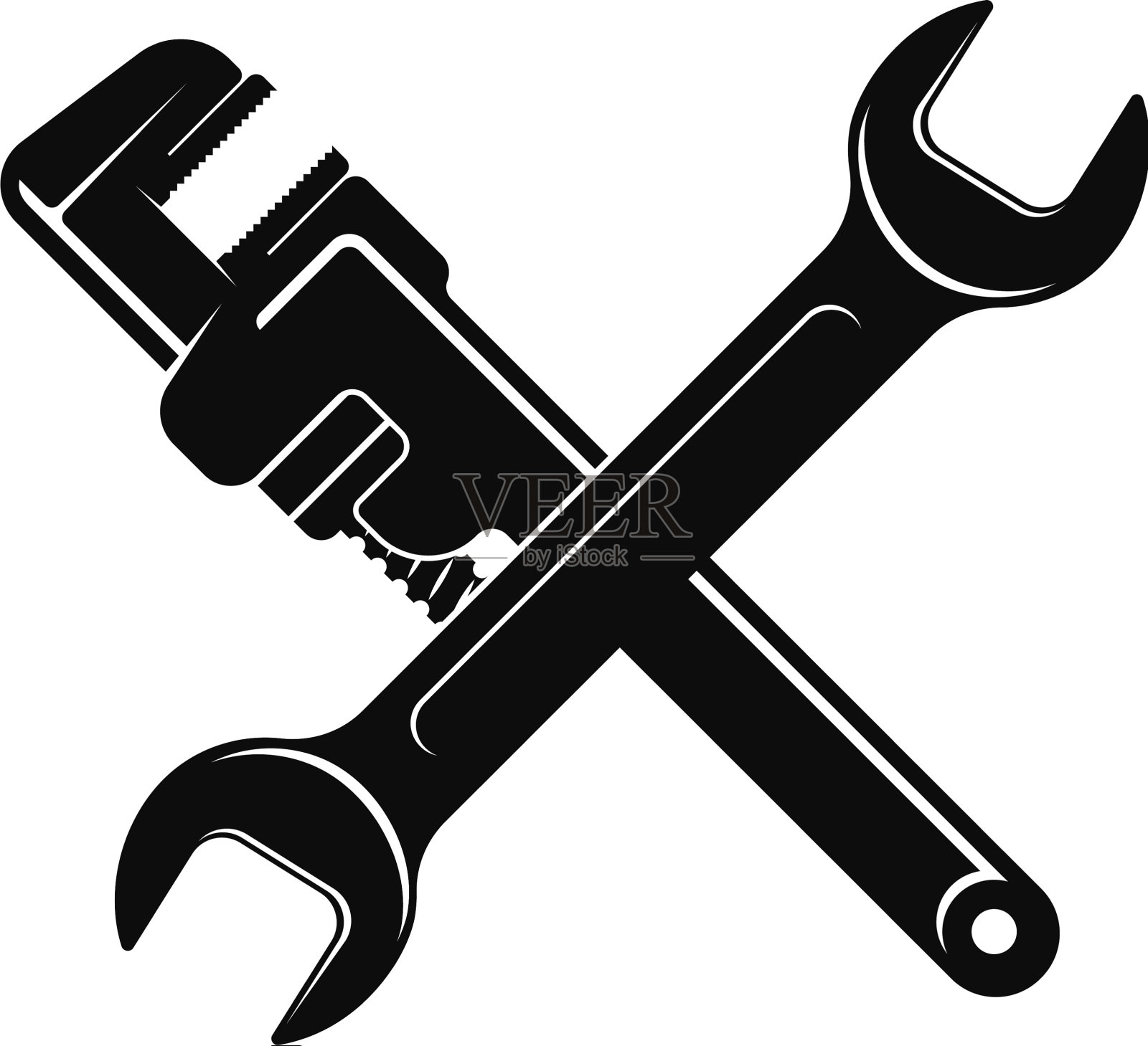 扳手和燃气扳手剪影设计元素图片