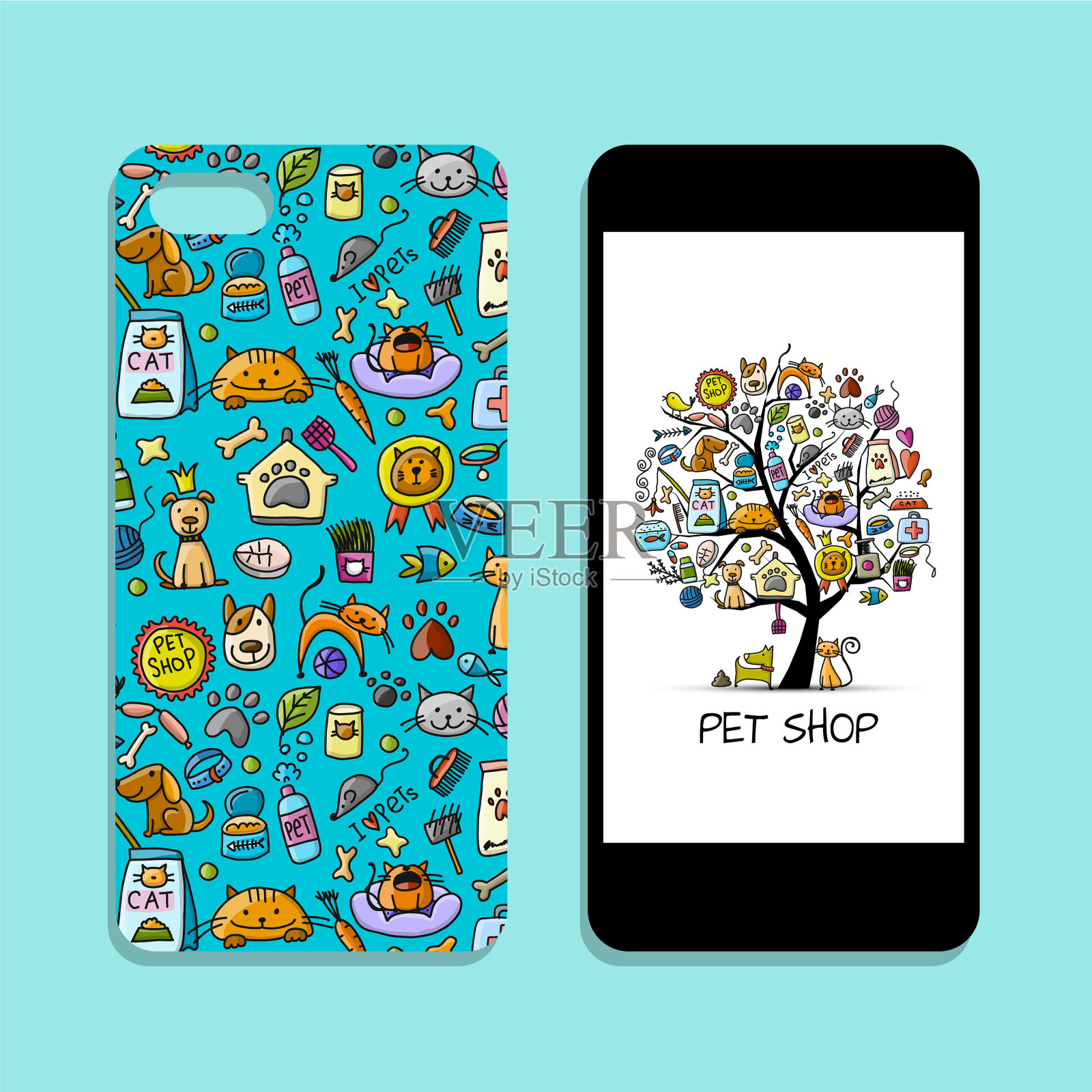 手机外壳设计宠物店身份插画图片素材