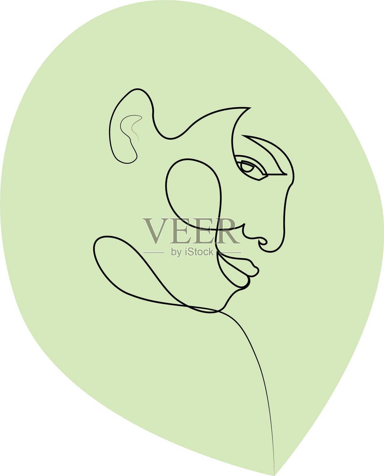 一条线女孩或女人肖像设计与一片树叶设计元素图片