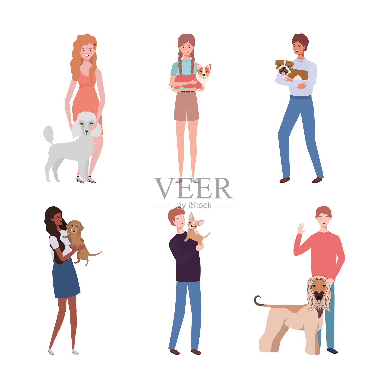 年轻人和可爱的狗吉祥物人物插画图片素材