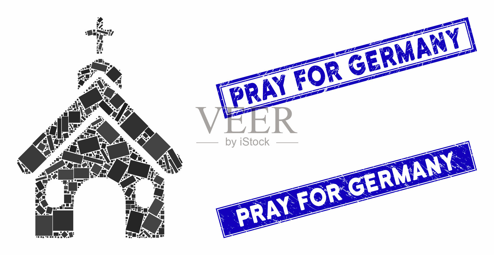 教堂马赛克和遇险矩形邮票印章插画图片素材