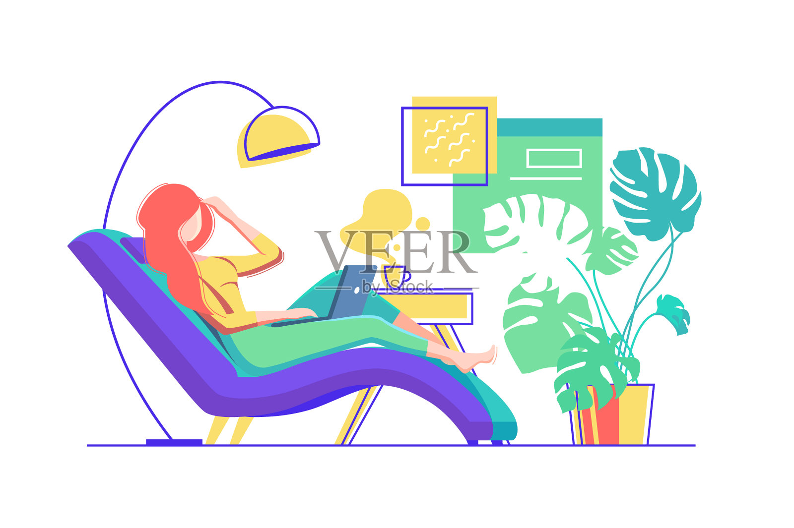 拥有现代笔记本电脑的女孩设计元素图片