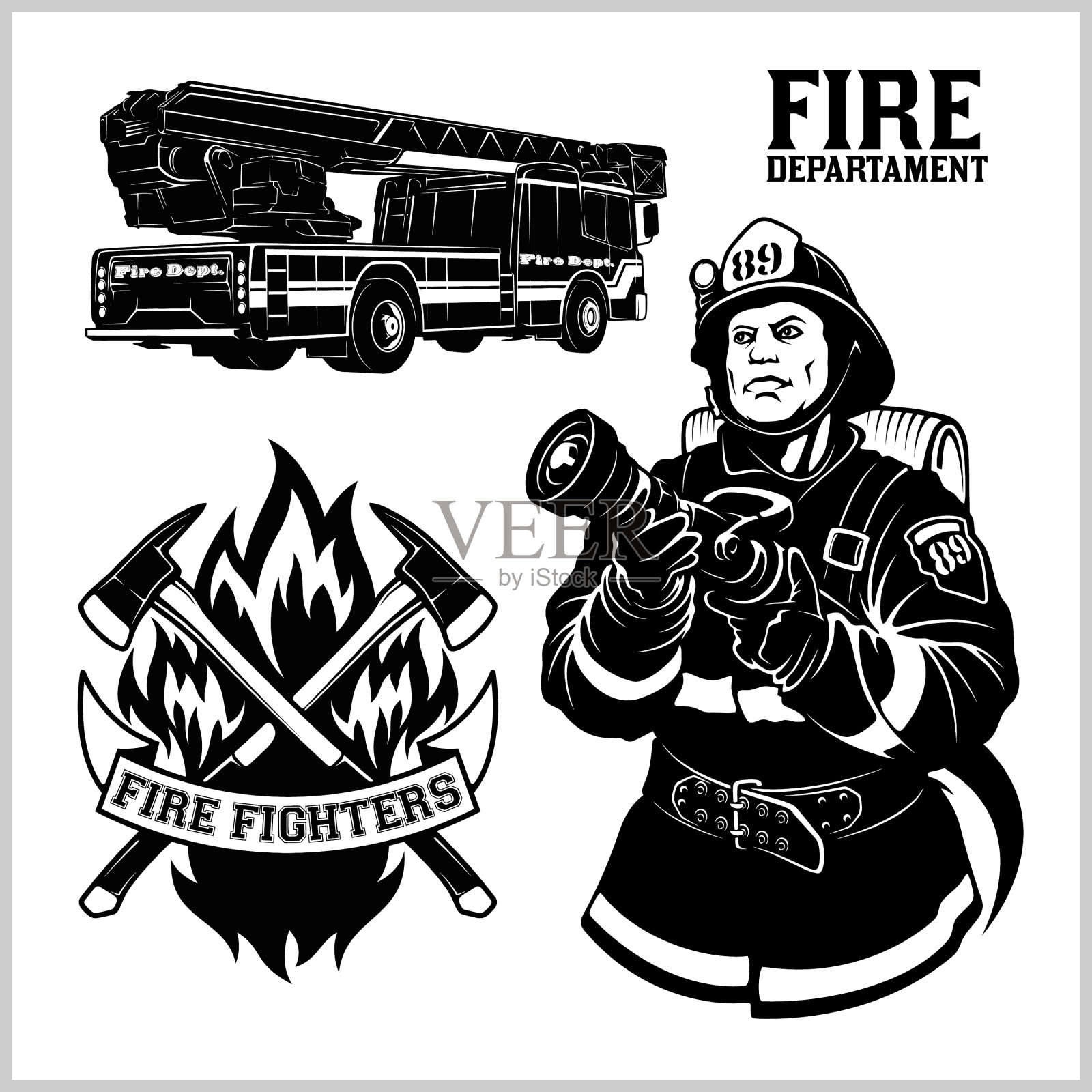 消防部门设置消防队员和标志插画图片素材