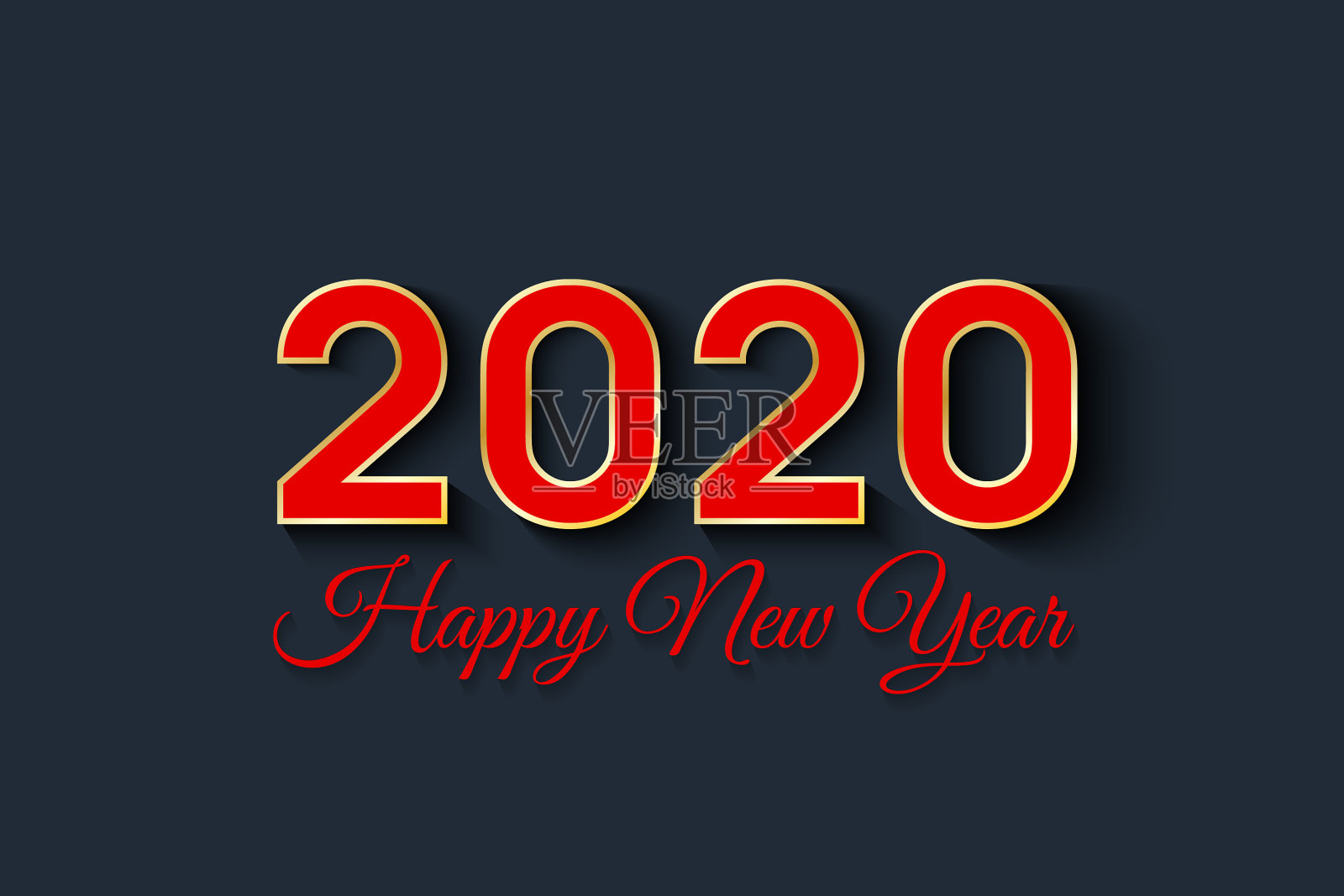 2020年新年快乐，红色数字孤立上黑色插画图片素材