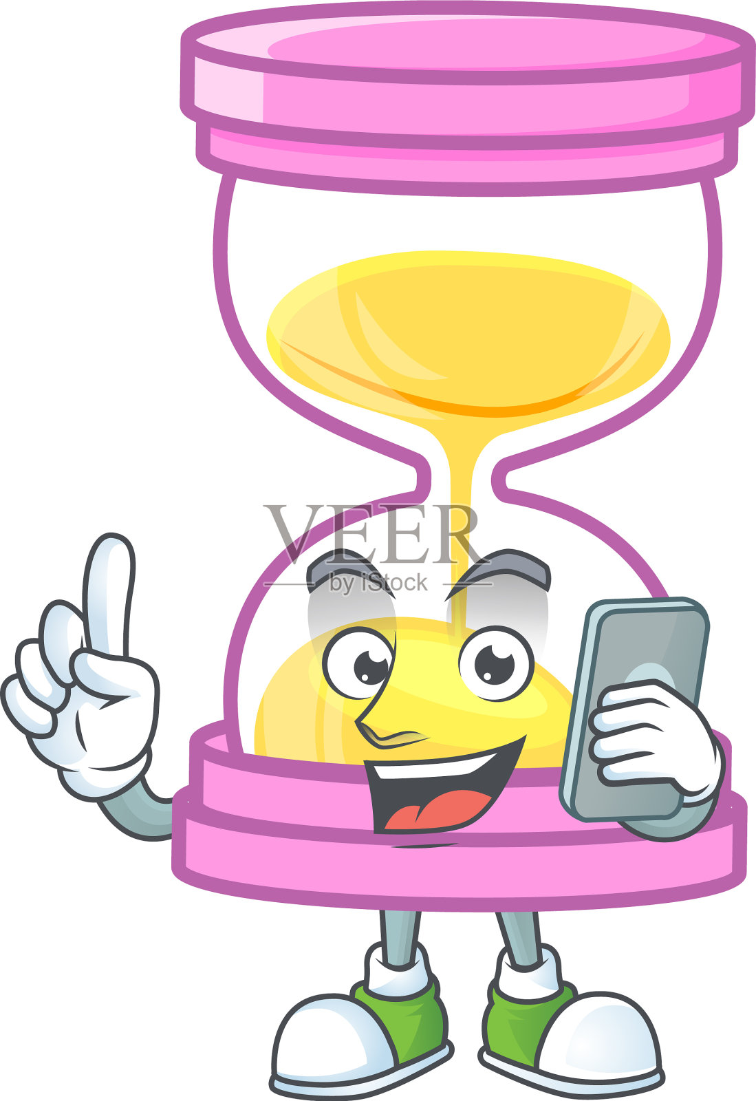 手机卡通沙漏和吉祥物设计元素图片