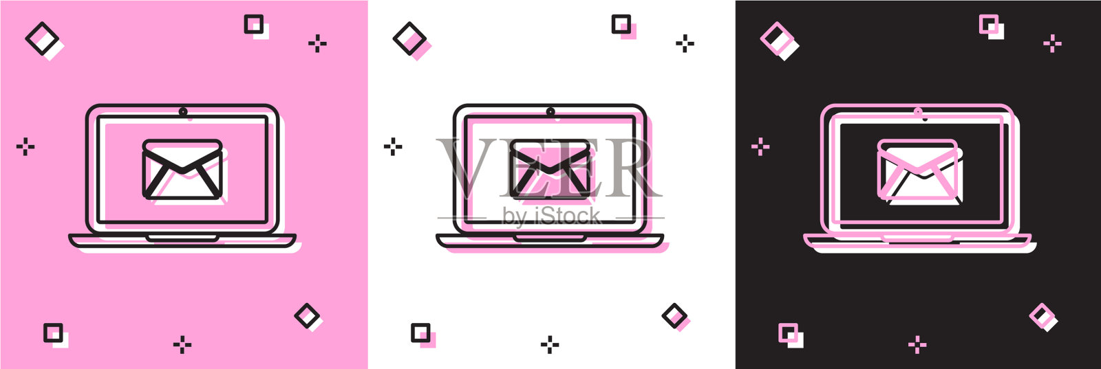 把信封和打开的电子邮件放在笔记本电脑的屏幕上插画图片素材