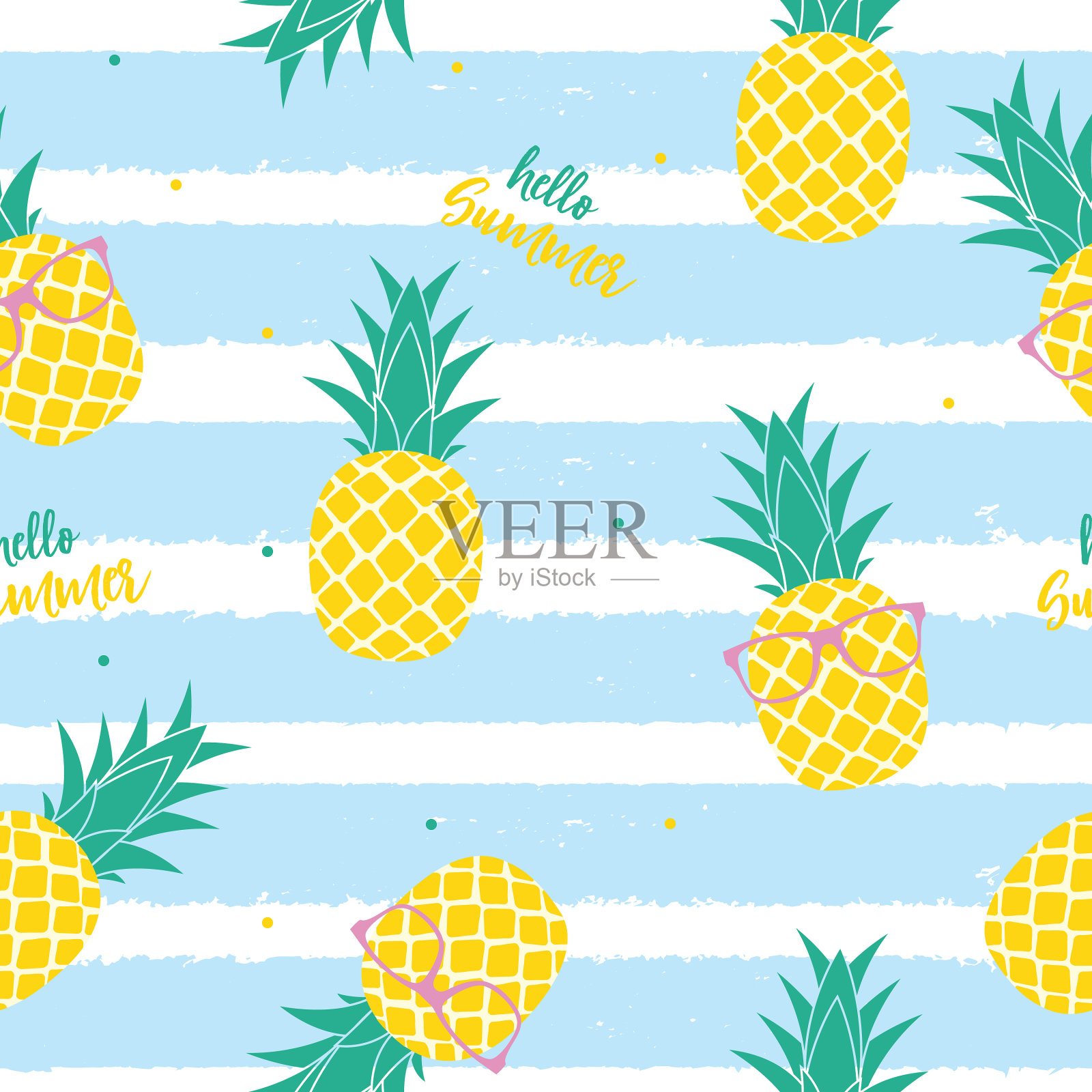 热带水果菠萝无缝图案插画图片素材