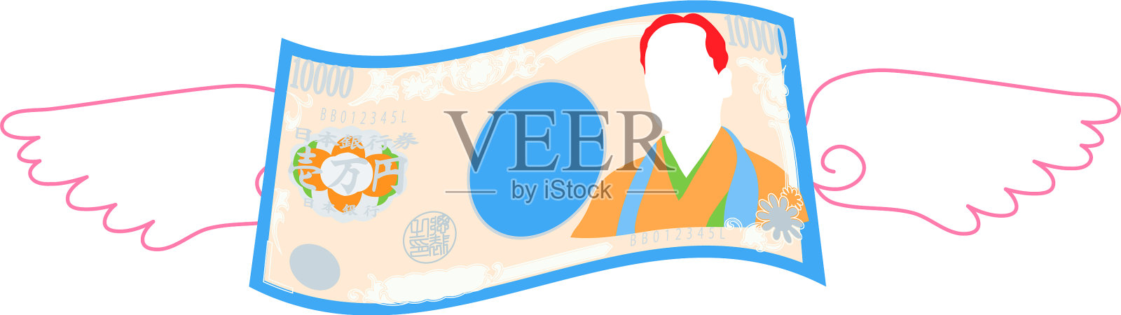 彩色羽毛畸形日本10000日元钞票设计元素图片