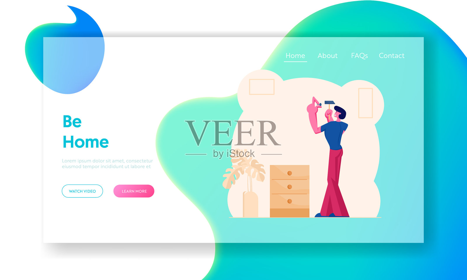 一个人把钉子钉到墙上挂画设计模板素材